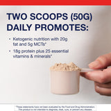 Metagenics Ketogenic Shake con cuchara medidora para una preparación rápida.