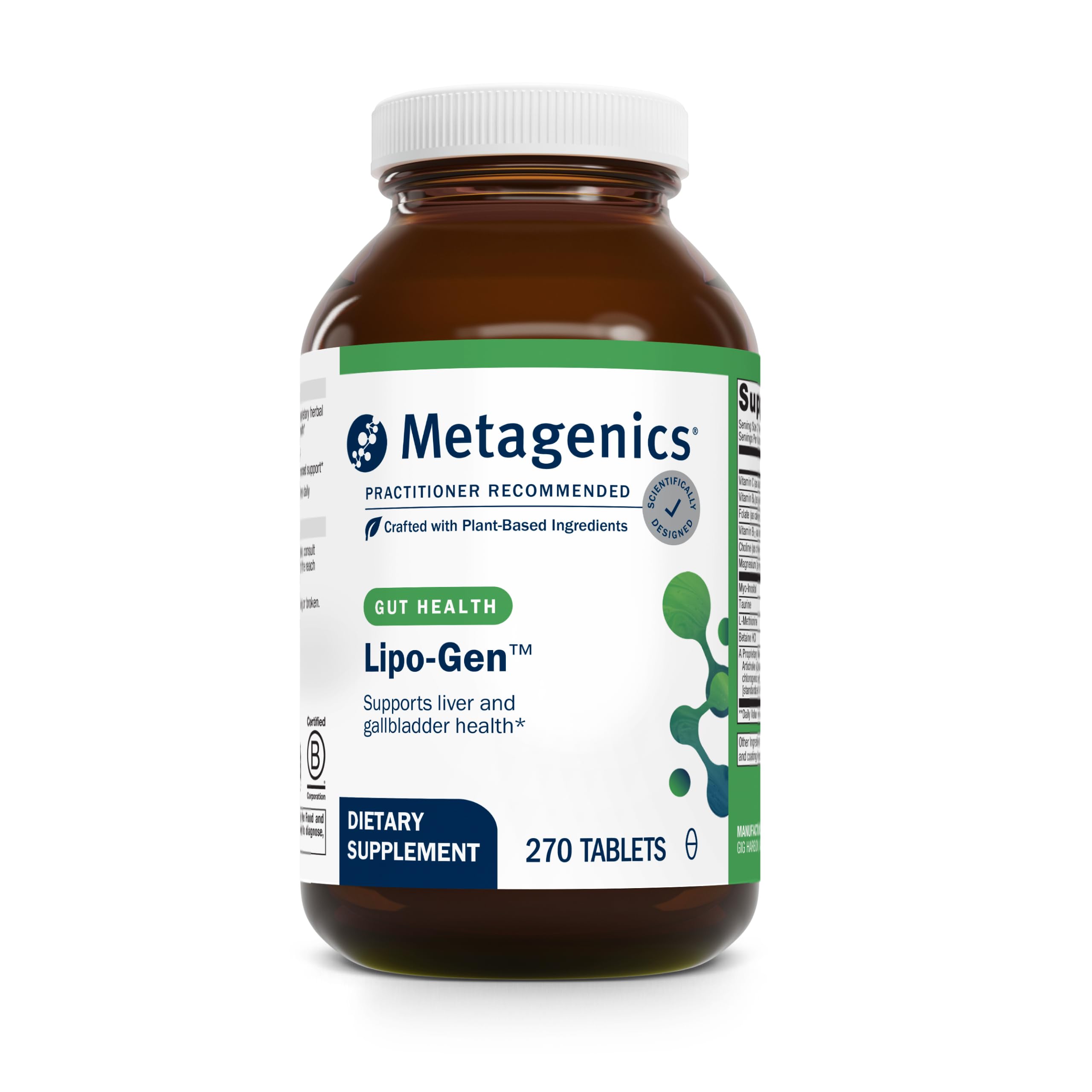 Metagenics Lipo-Gen: frasco de cápsulas para apoyar el metabolismo de grasas.