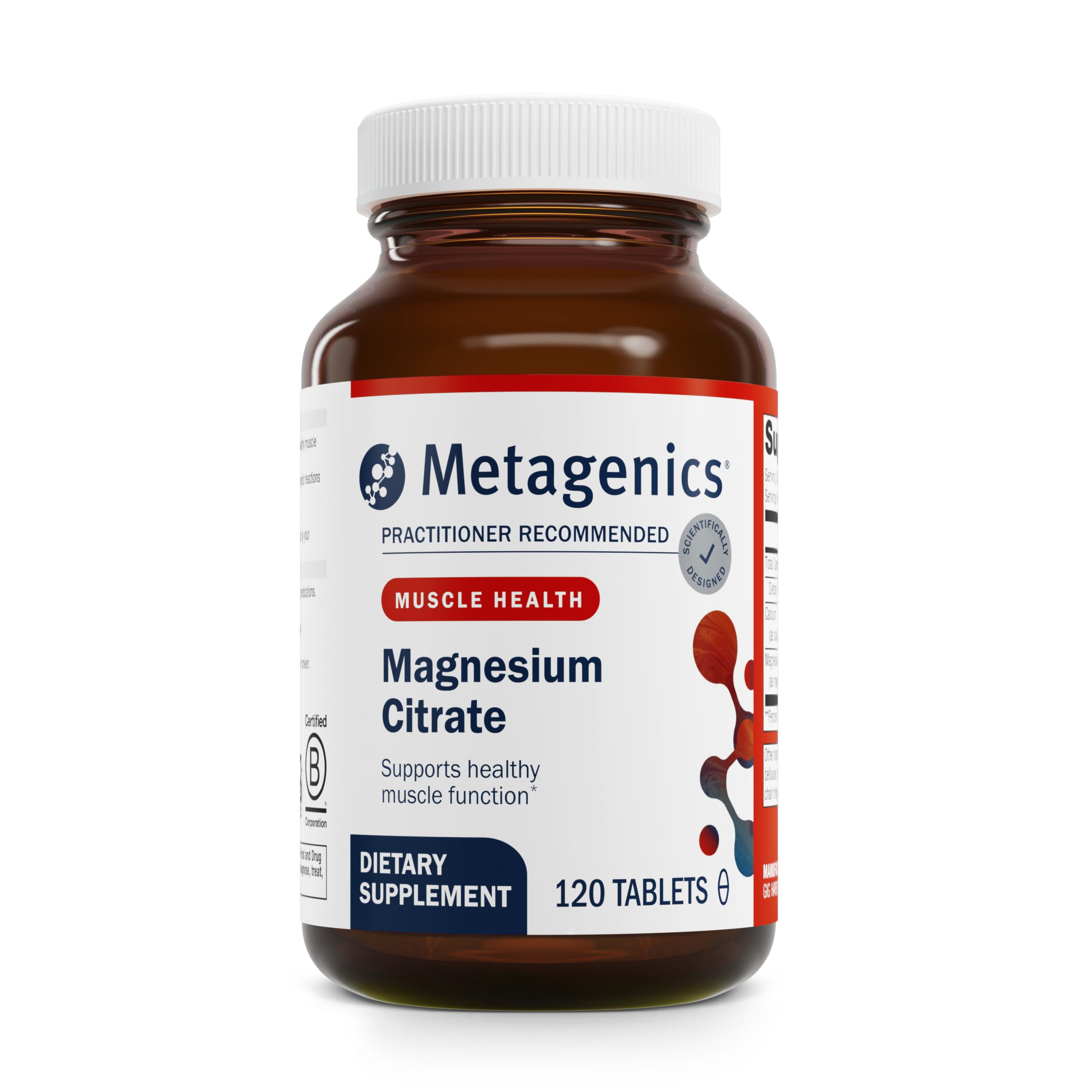 Metagenics Magnesio Citrato: bote frontal para uso diario y soporte muscular