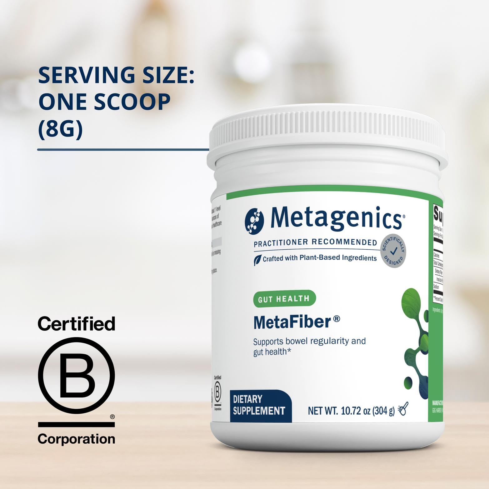 Metagenics MetaFiber, mezclando en jugo: consumo sencillo durante el día.