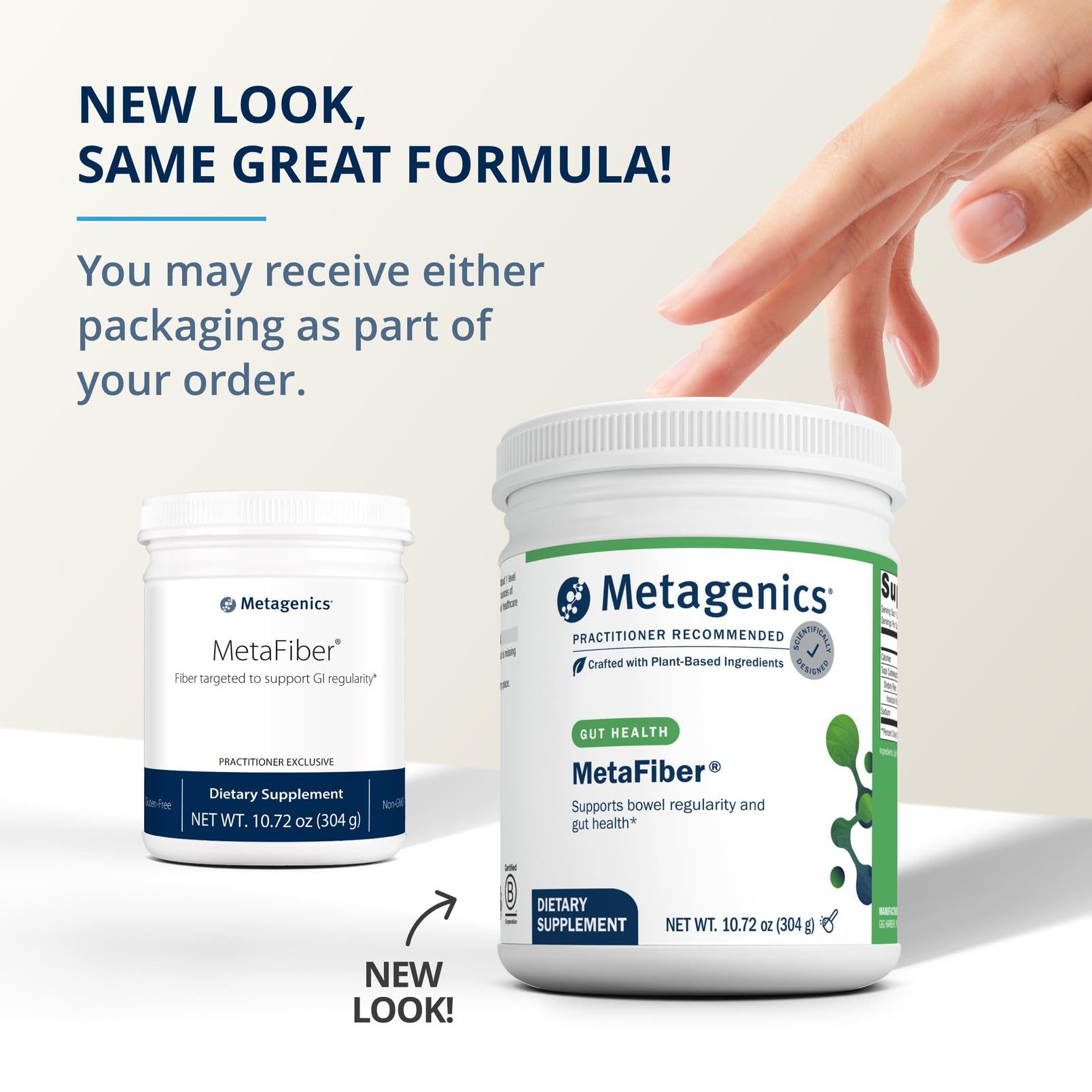Metagenics MetaFiber, polvo de fibra: textura suave para bebidas diarias.