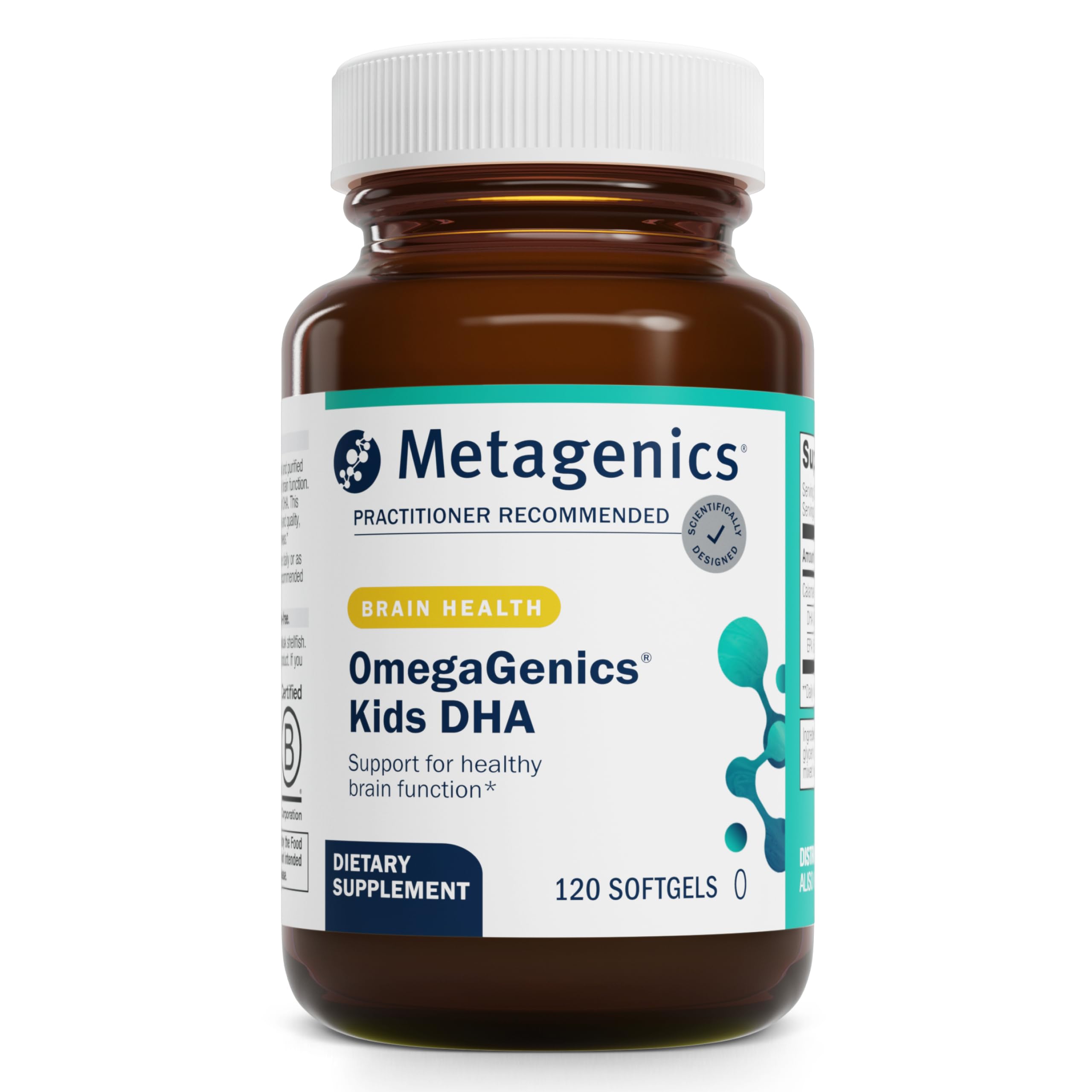 Metagenics MetaKids DHA: botella de aceite de calamar para apoyo cognitivo