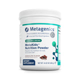 Metagenics MetaKids Nutrition envase de polvo para nutrición infantil, ideal para desayunos equilibrados.