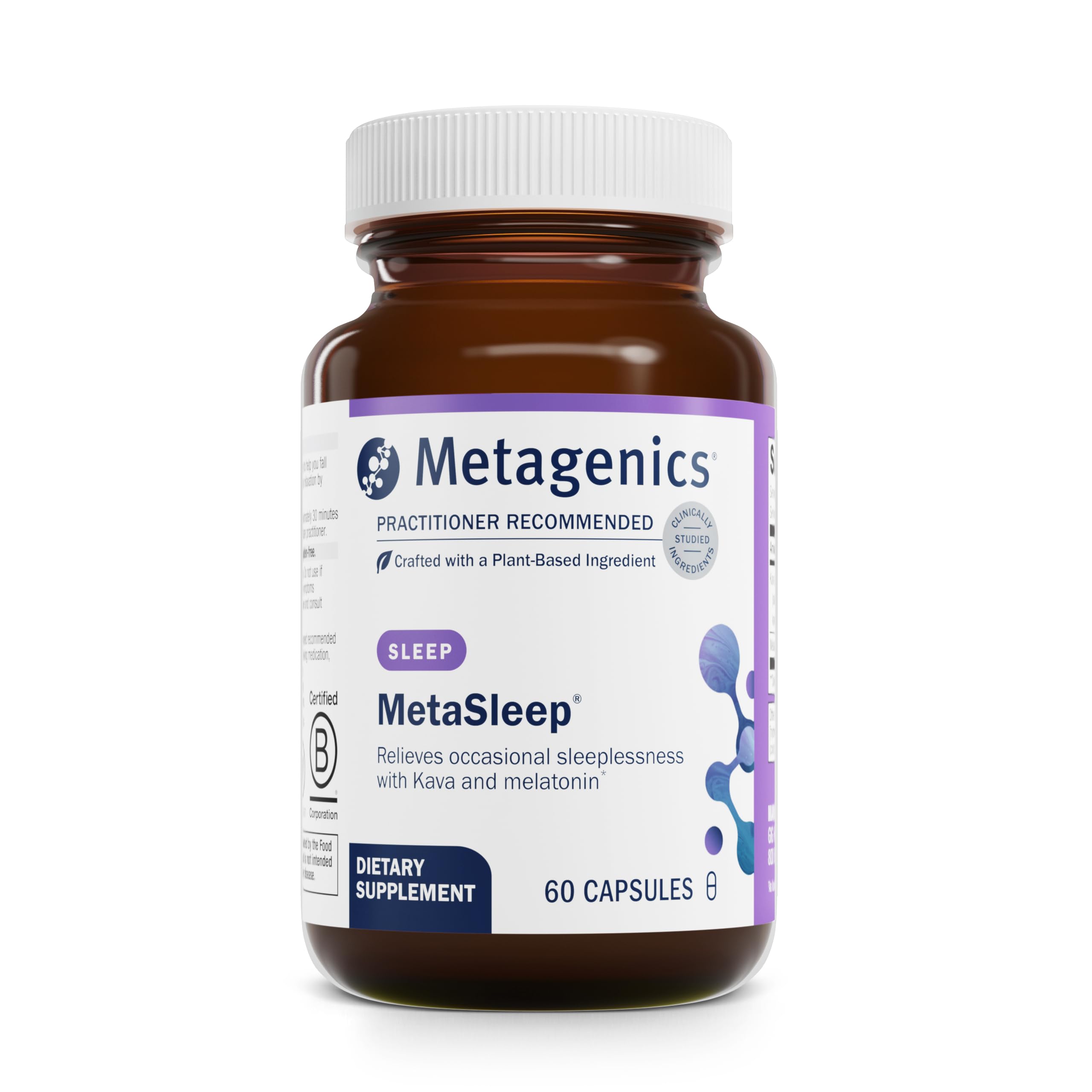 Metagenics MetaSleep: bote de cápsulas para sueño reparador.