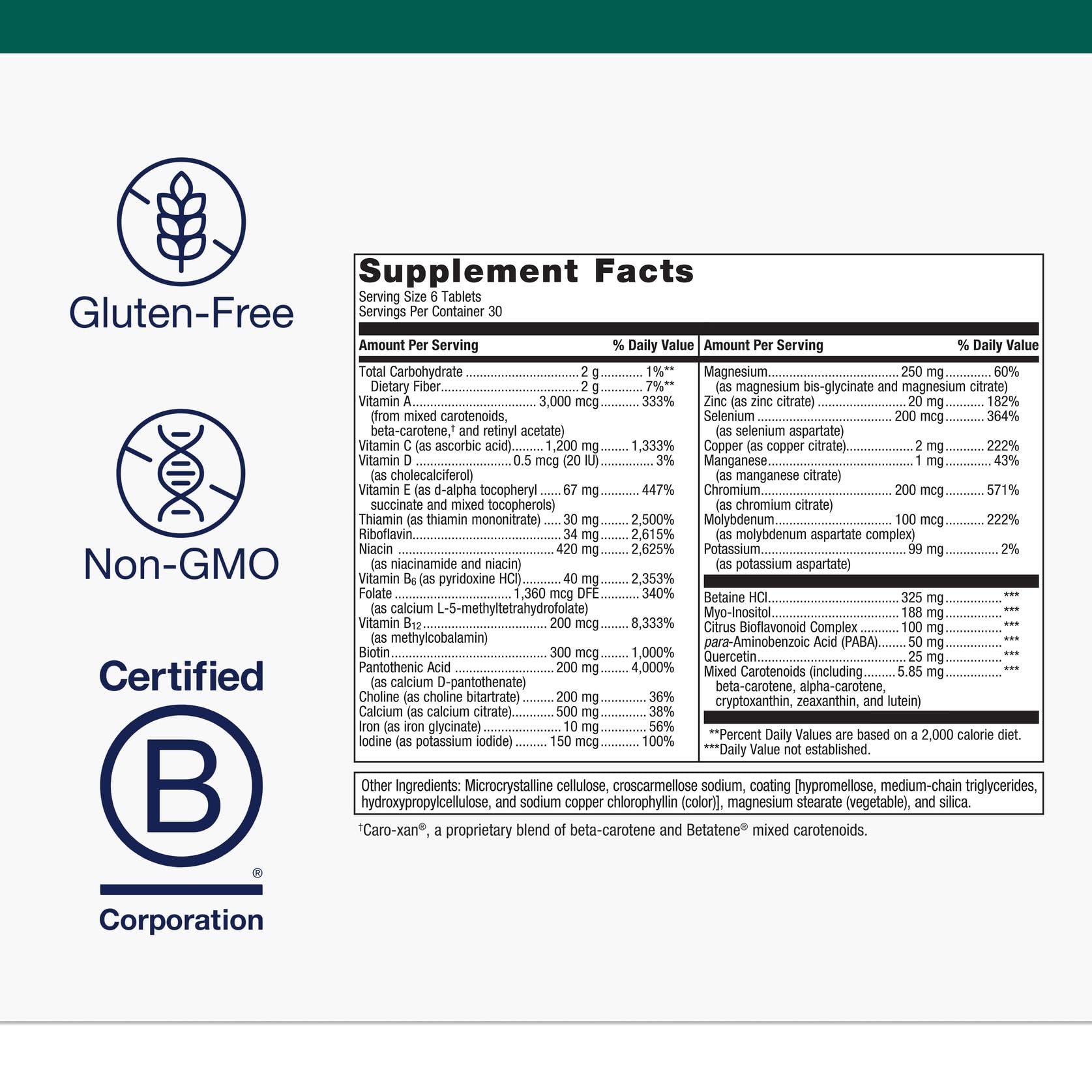 Metagenics Multigenics, frasco 180 tabletas, conveniencia diaria para cubrir necesidades nutricionales.