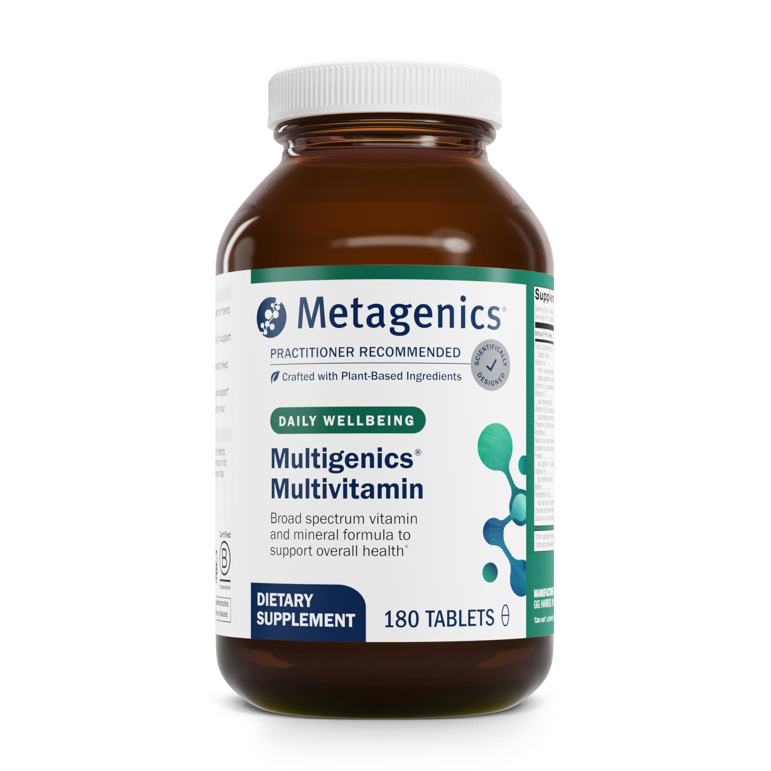 Metagenics Multigenics, tabletas diarias para cubrir nutrientes esenciales y apoyar la vitalidad.