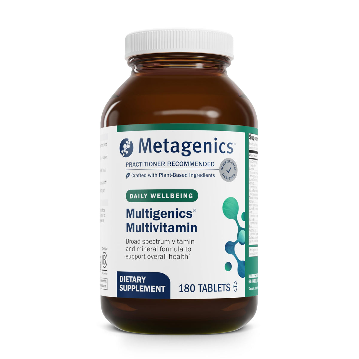 Metagenics Multigenics, tabletas diarias para cubrir nutrientes esenciales y apoyar la vitalidad.