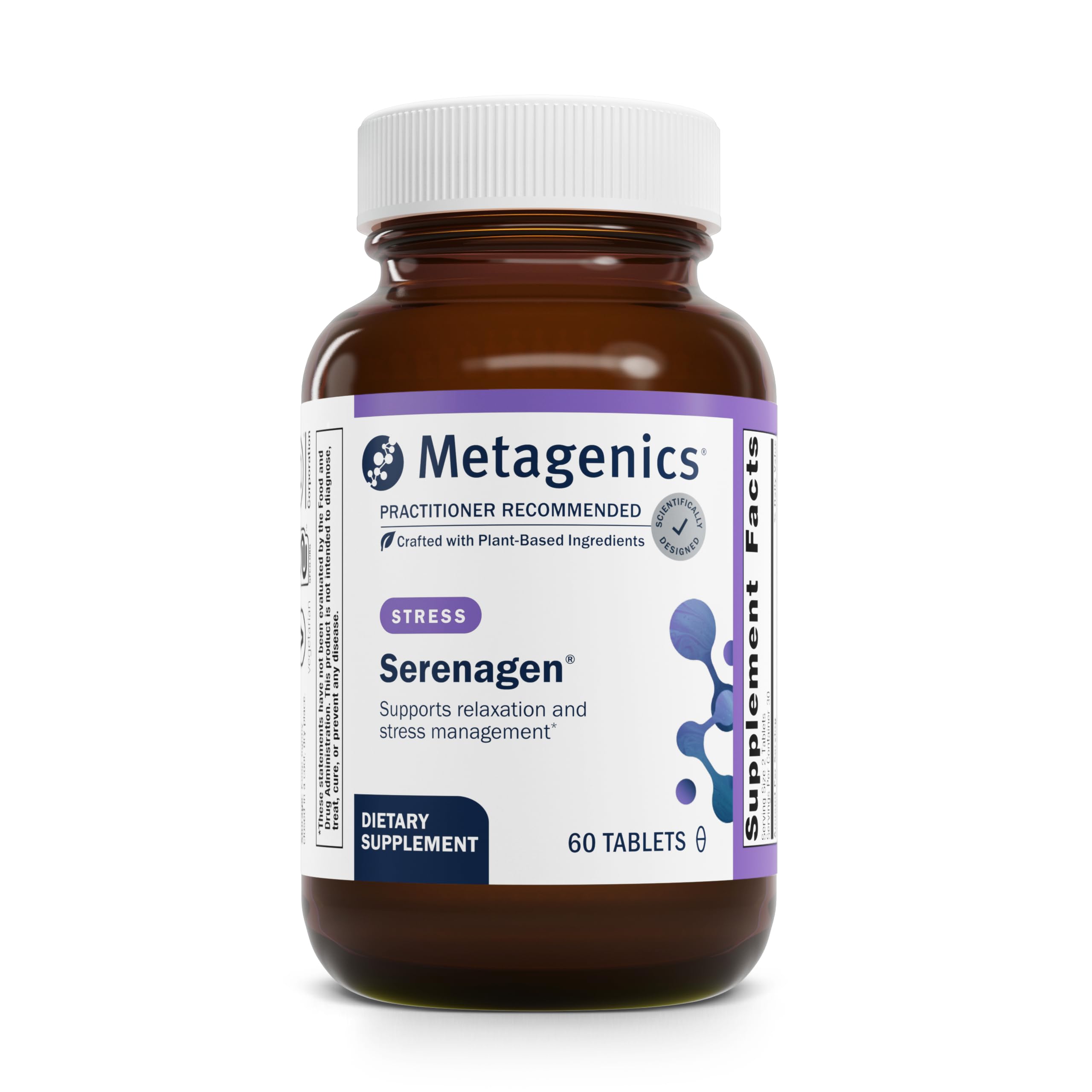 Metagenics Serenagen: botella de suplemento para manejo del estrés diario.