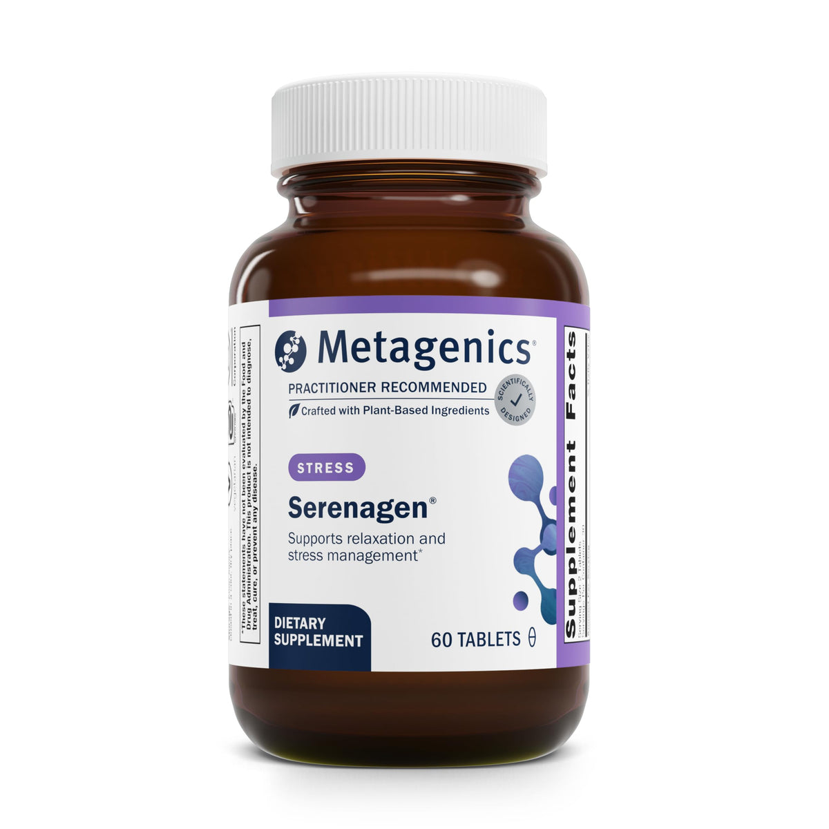 Metagenics Serenagen: botella de suplemento para manejo del estrés diario.