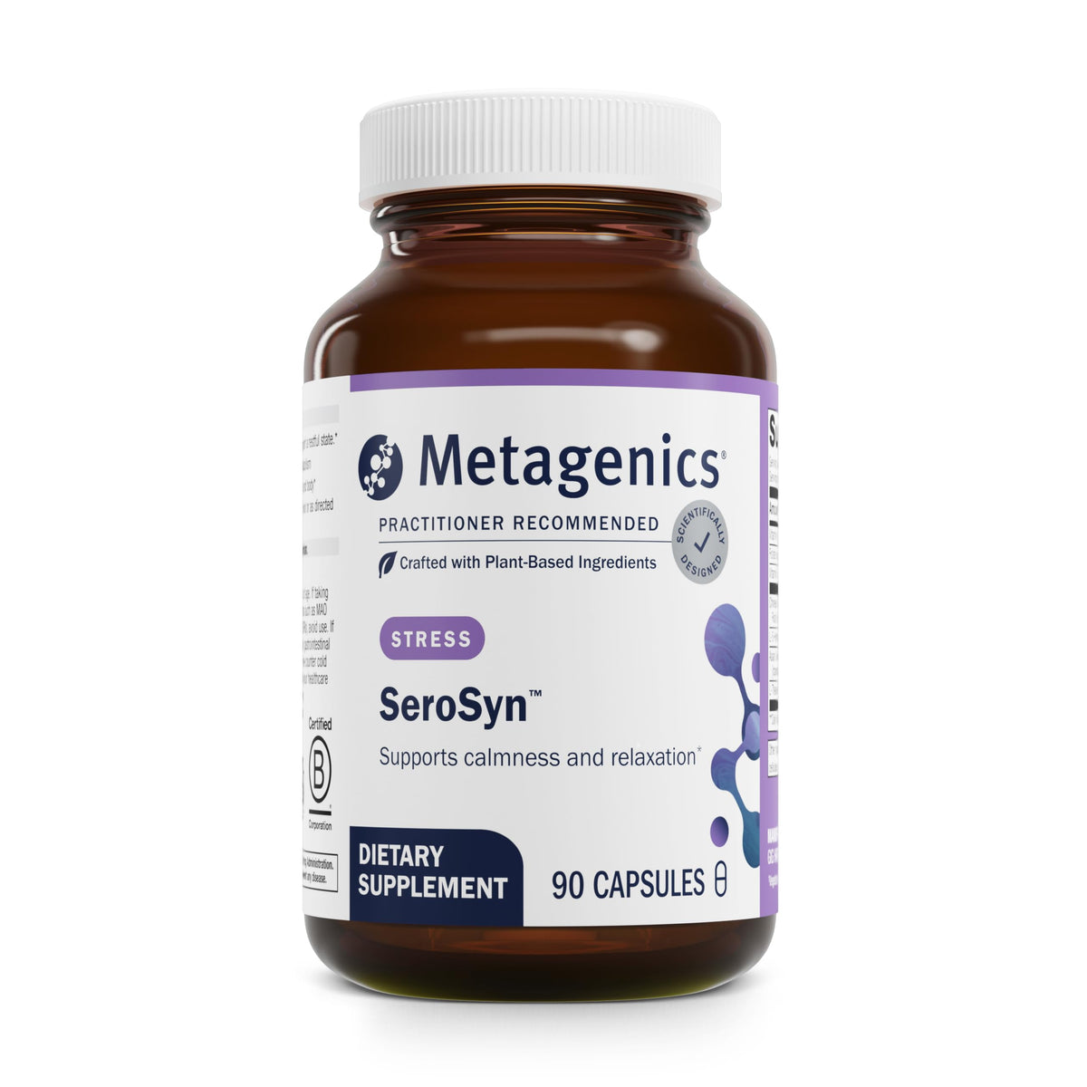 Metagenics SeroSyn, botella de cápsulas para uso diario, apoyo emocional.
