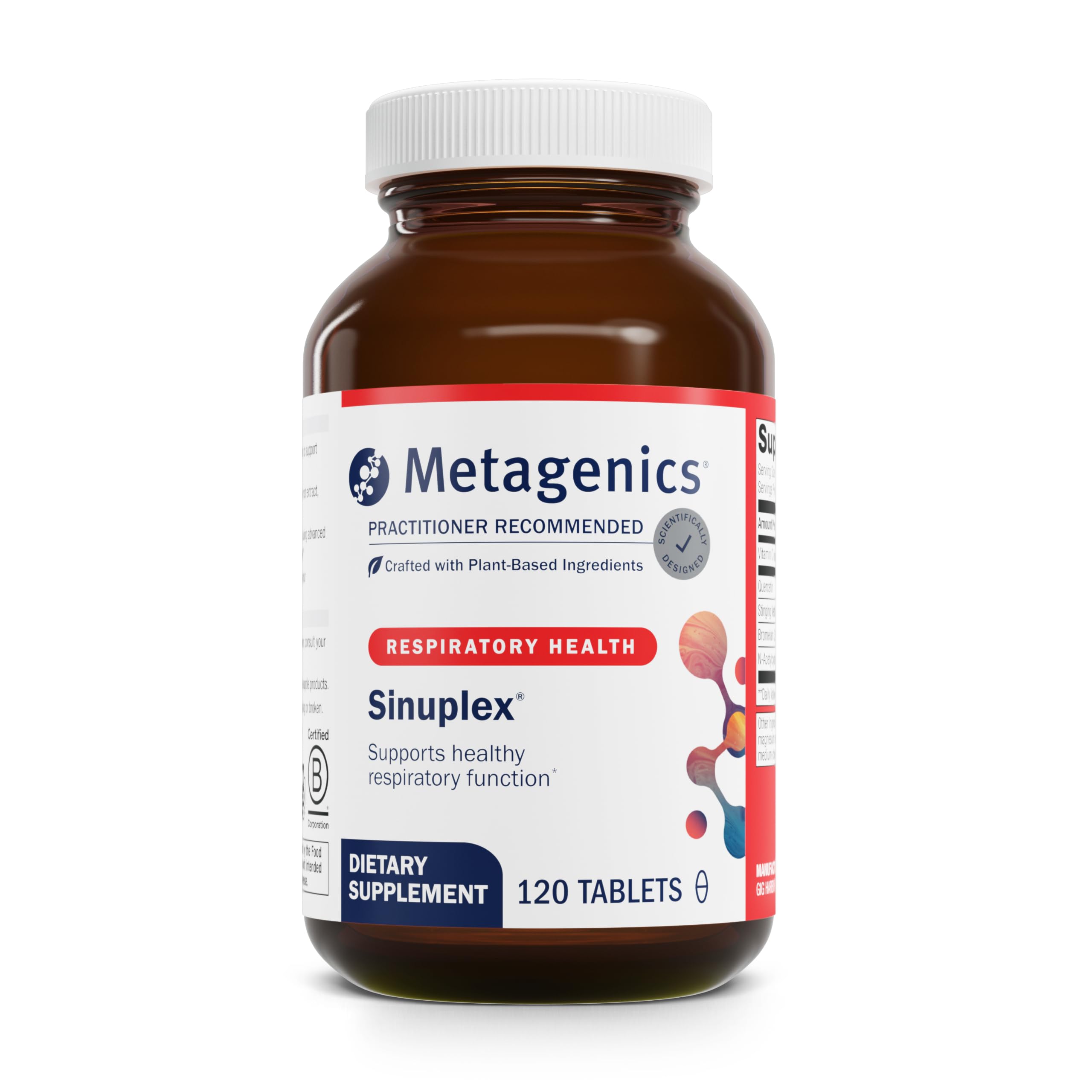 Metagenics Sinuplex en botella de tabletas: posible apoyo diario a la salud respiratoria
