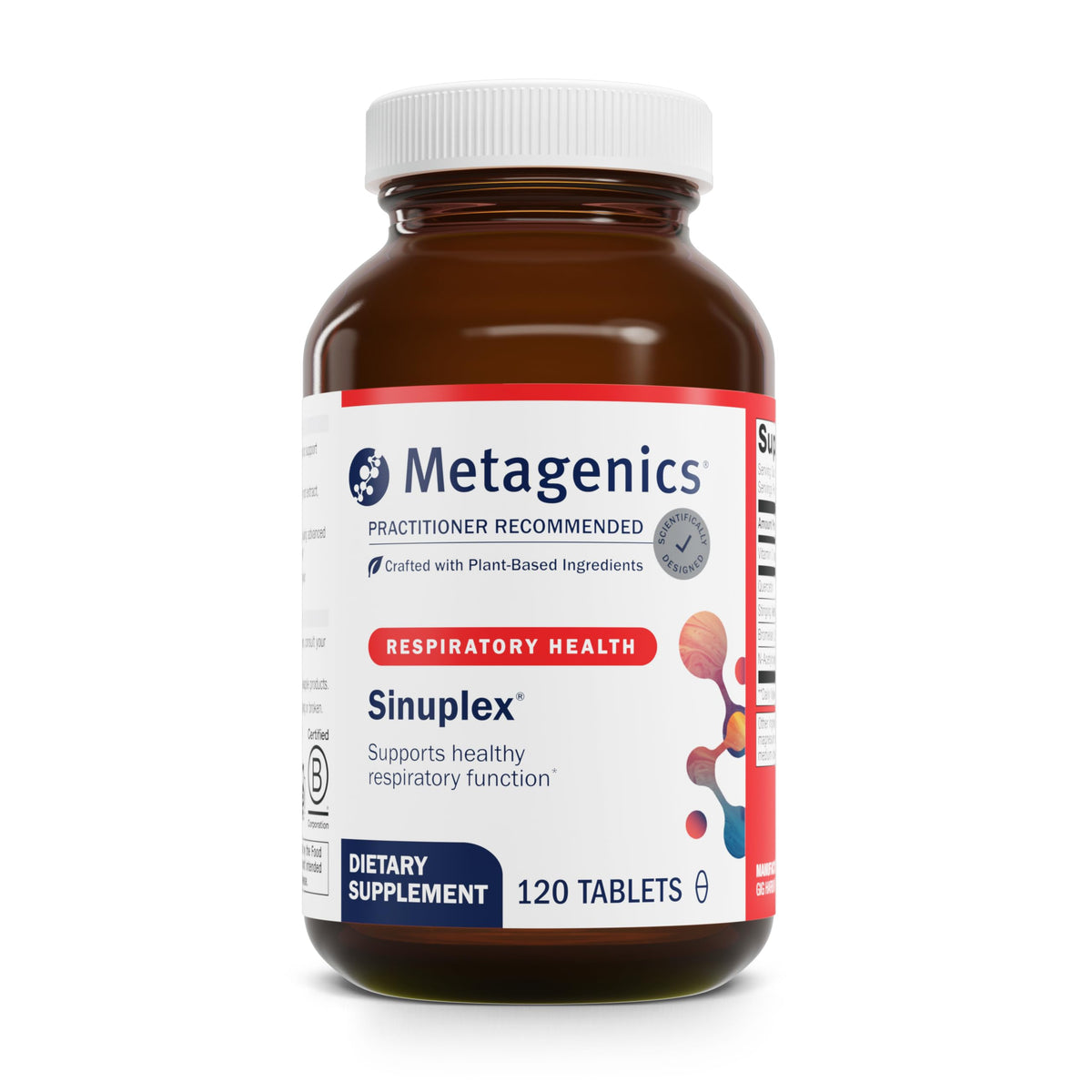 Metagenics Sinuplex en botella de tabletas: posible apoyo diario a la salud respiratoria