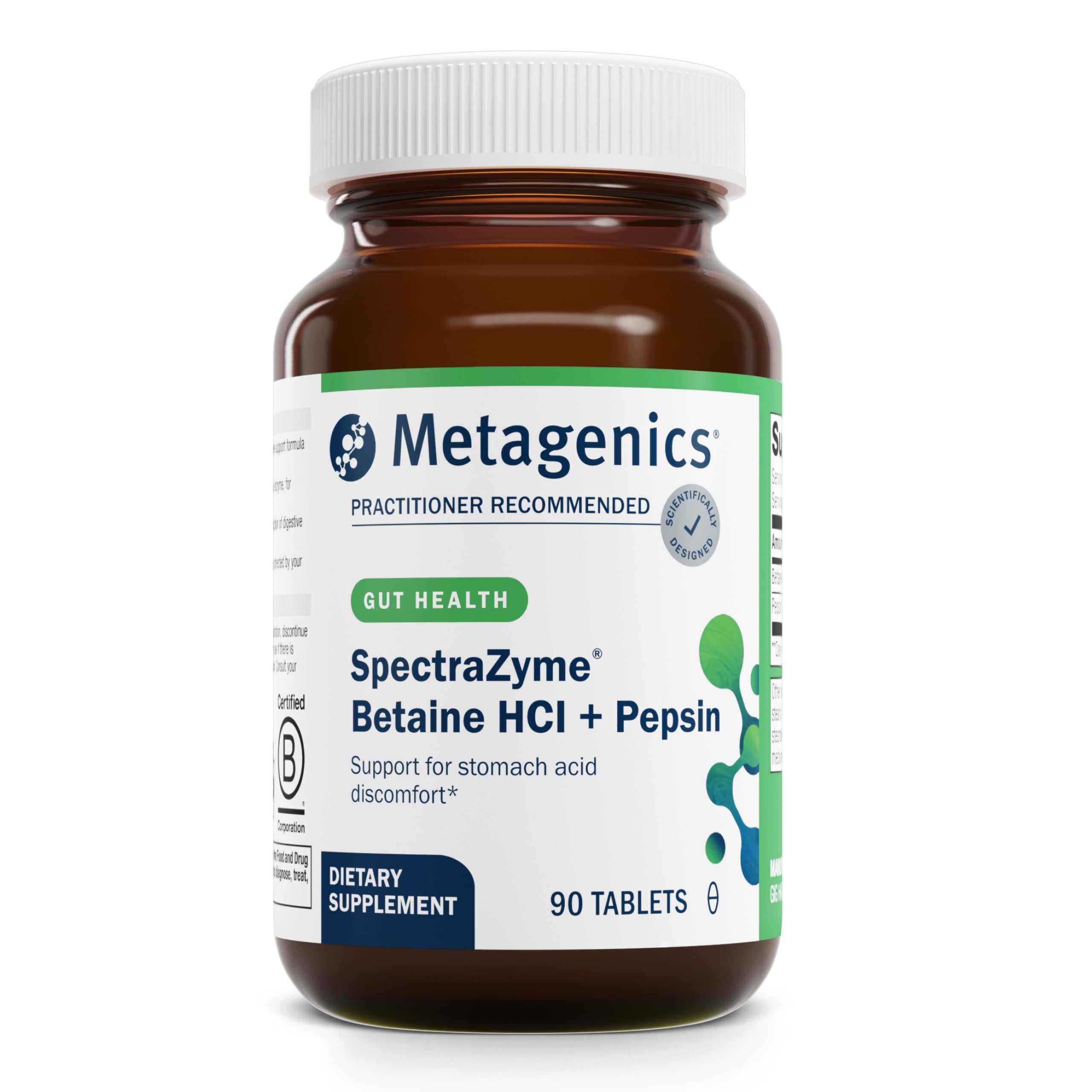 Metagenics SpectraZyme Betaine HCl con Pepsina, cápsula, apoyo a la digestión de proteínas