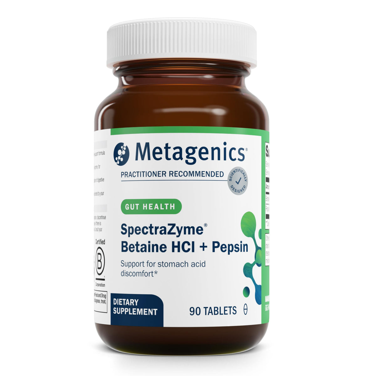 Metagenics SpectraZyme Betaine HCl con Pepsina, cápsula, apoyo a la digestión de proteínas