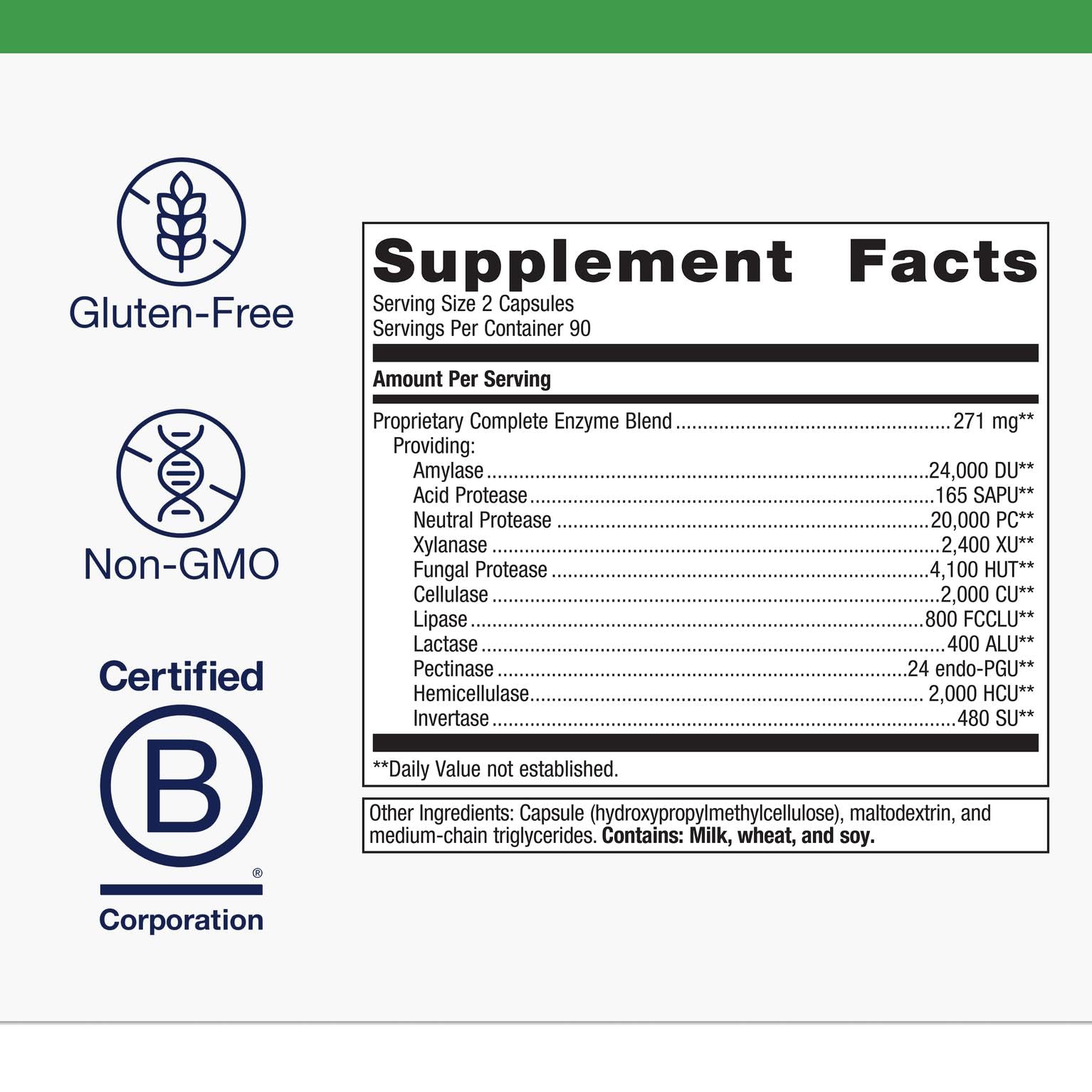 Metagenics SpectraZyme Enzyme Complex, frasco visto desde el frente para evaluación de la calidad.