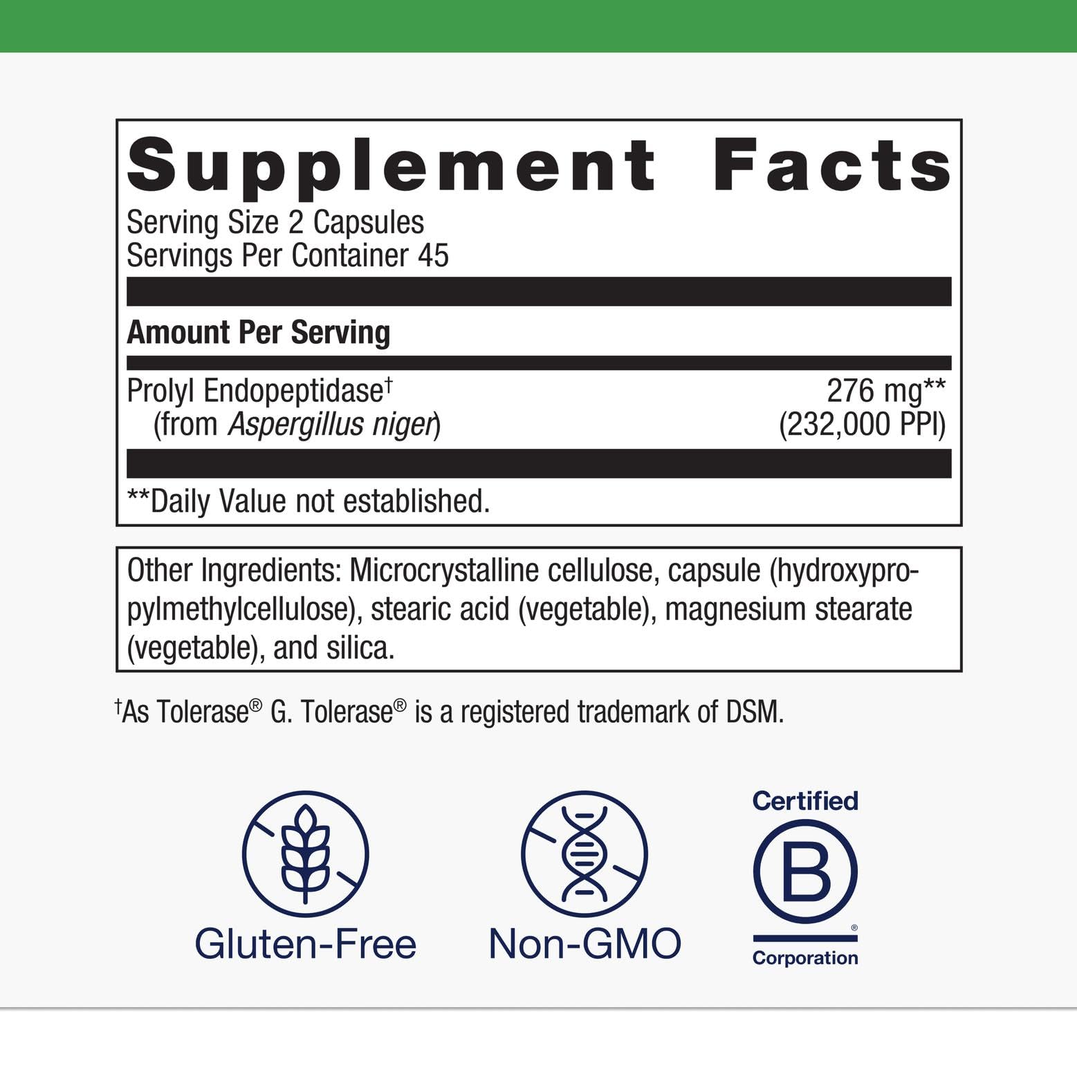 Metagenics SpectraZyme: ingredientes clave que favorecen la descomposición suave del gluten.