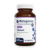 Metagenics Thyrosol: botella con cápsulas, apoyo posible a la salud tiroidea y energía.