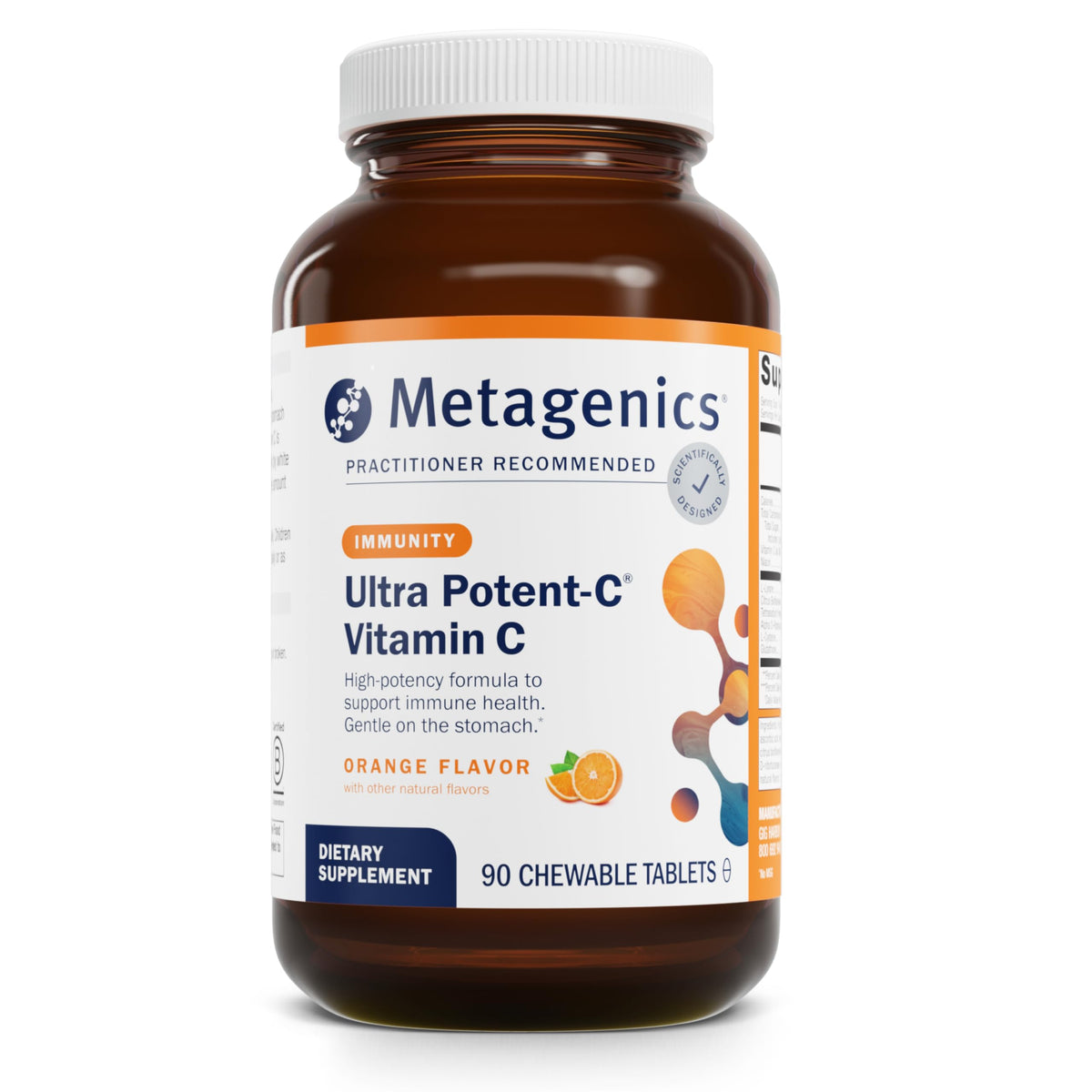 Metagenics Ultra Potent-C Chewable, caja de tabletas sabor naranja para apoyo diario de vitamina C.