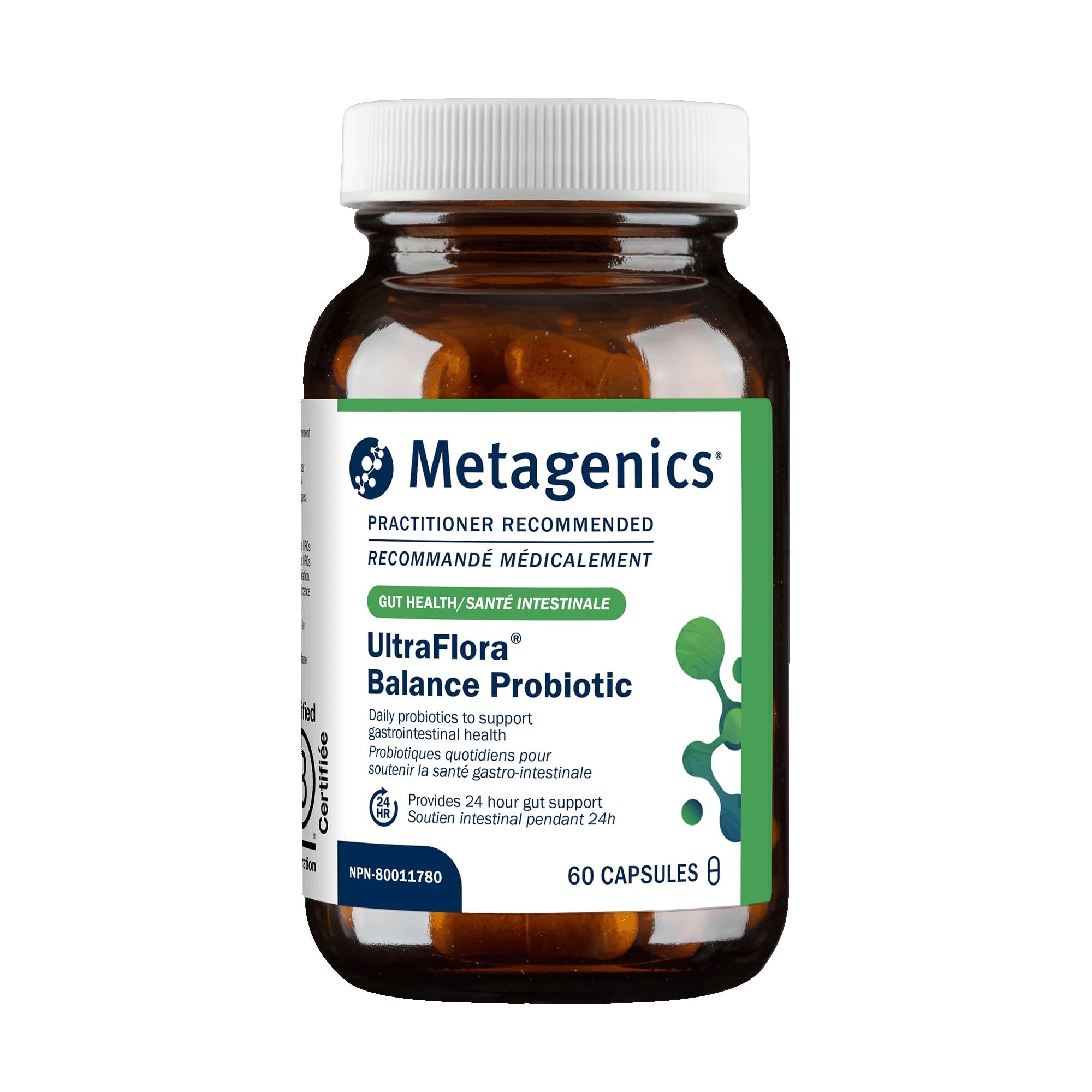 Metagenics UltraFlora Balance, bote de capsulas, apoyo digestivo diario.