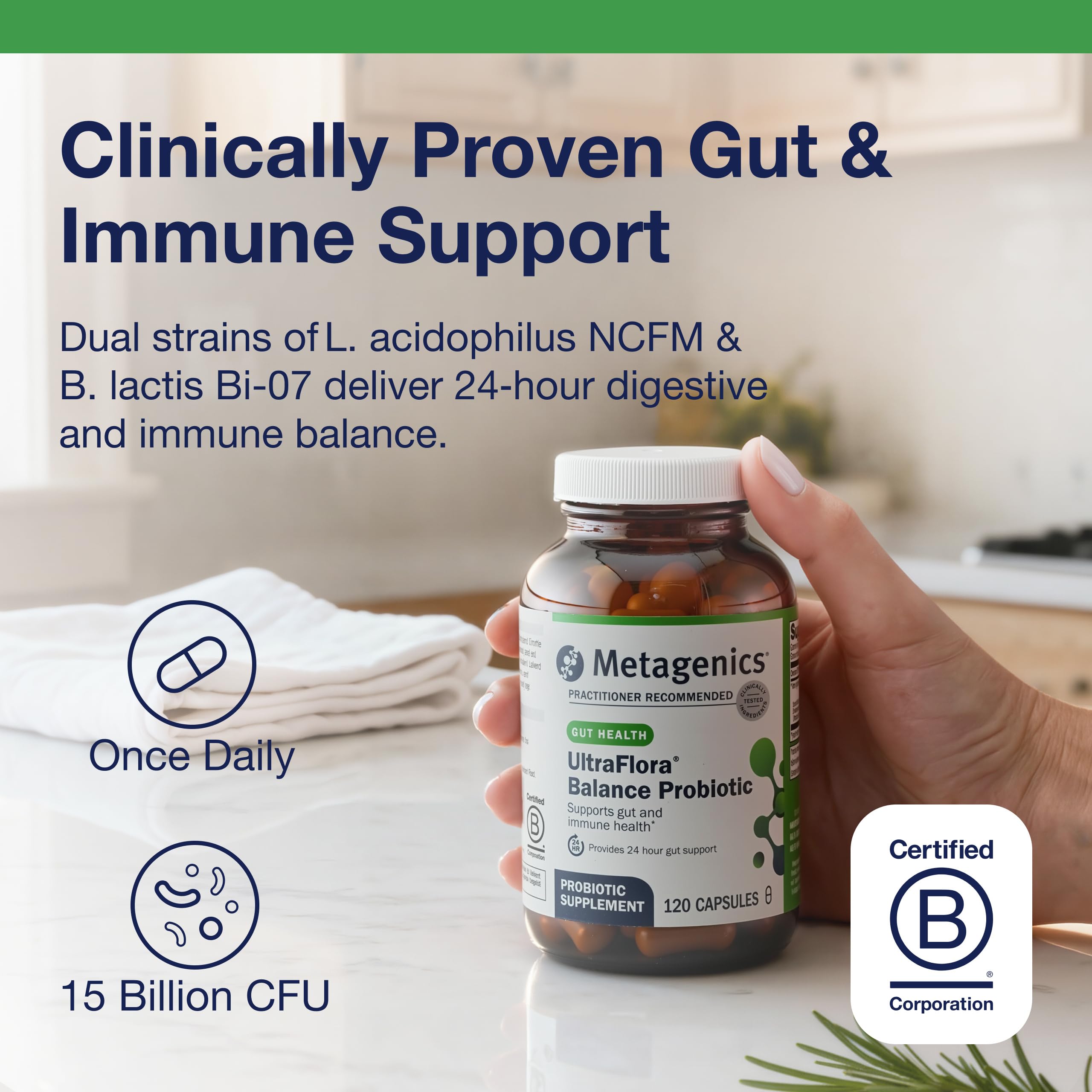 Metagenics UltraFlora Balance capsules for easy daily probiotic intake.