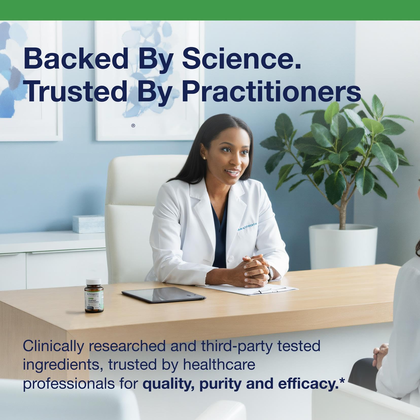 Metagenics UltraFlora Balance Probiotic: símbolo libre de gluten para dietas sensibles.