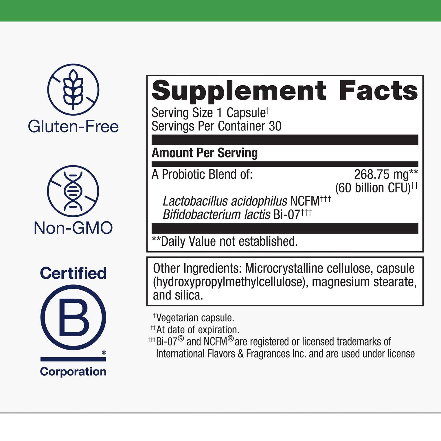 Metagenics UltraFlora IB Probiotic, frente del bote y cápsulas resistentes al ácido