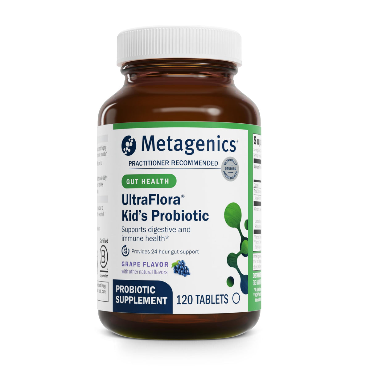 Metagenics UltraFlora Kids en botella, apoyo digestivo diario para niños 3 años en adelante.