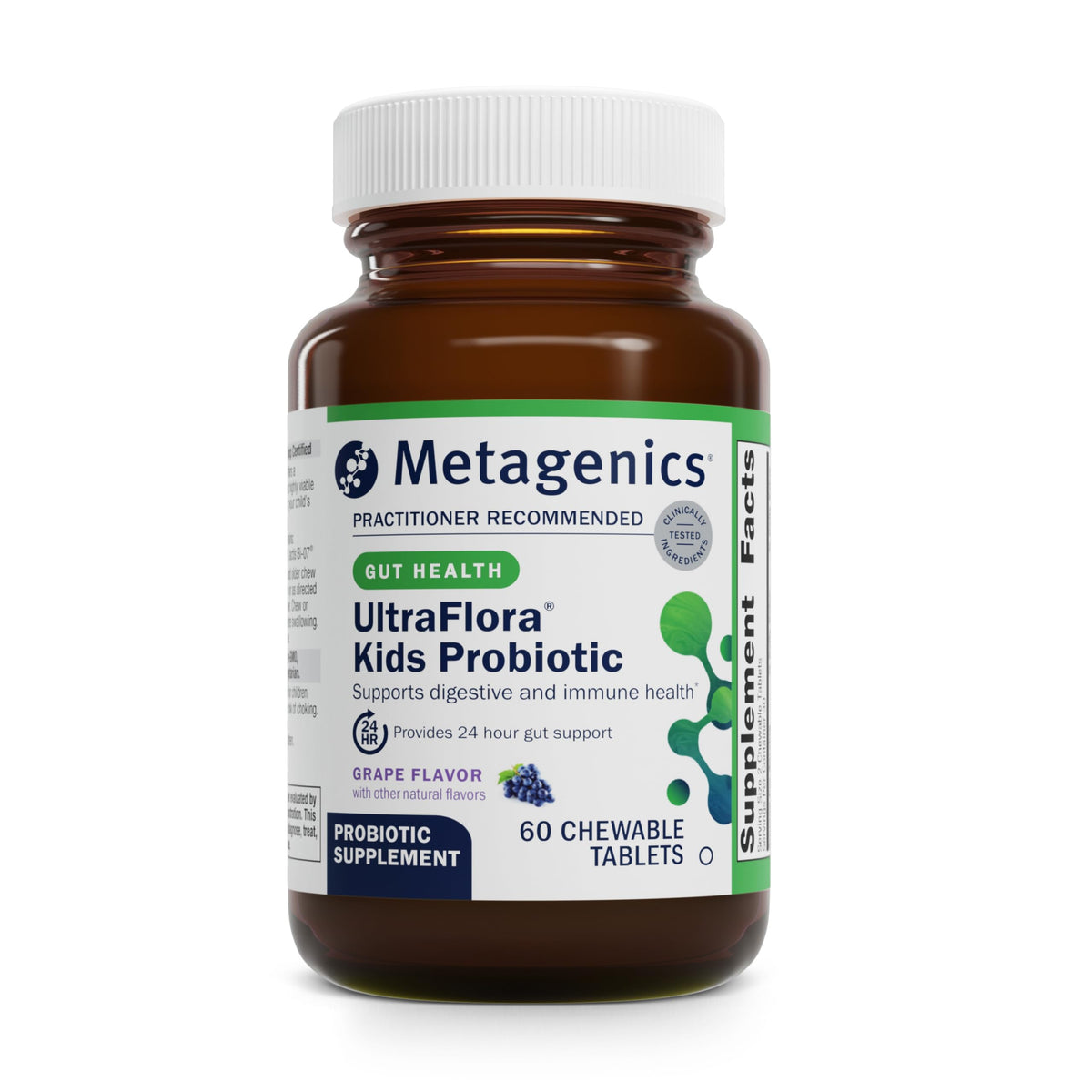 Metagenics UltraFlora Kids Probiotic tableta sabor uva para apoyar la salud digestiva infantil