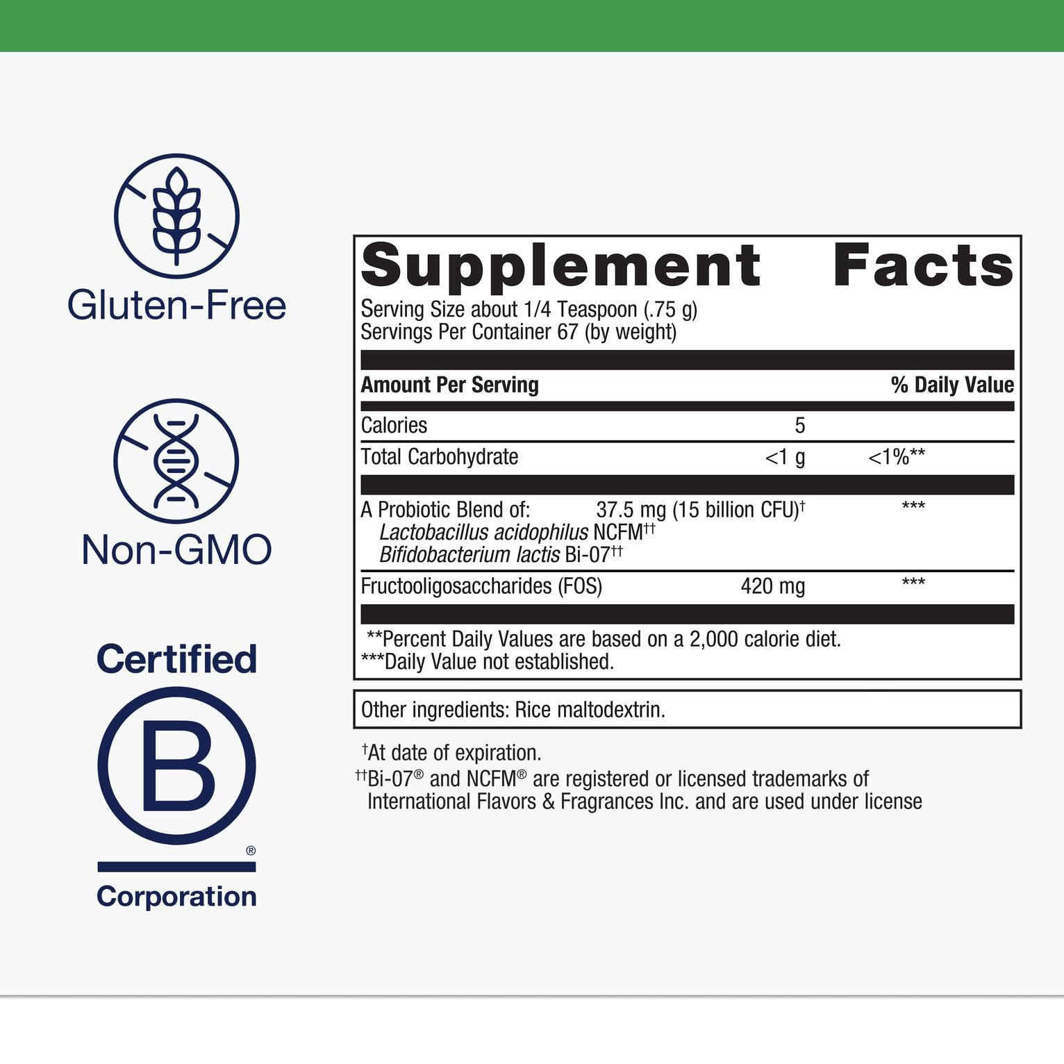Metagenics UltraFlora Synergy, prebiótico de acacia, alimenta bacterias beneficiosas para la digestión.
