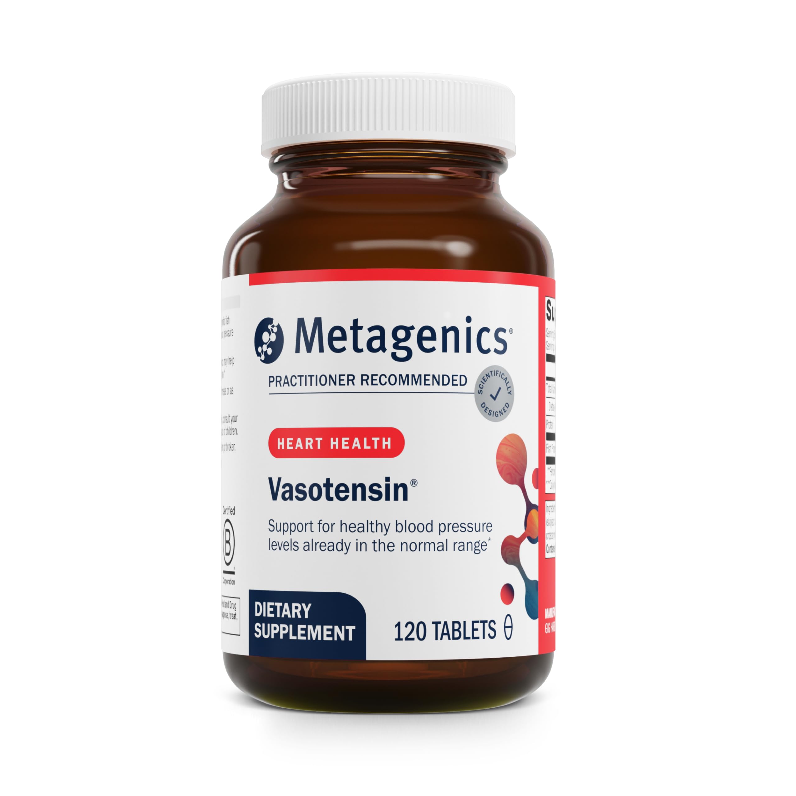 Metagenics Vasotensin frente del producto, apoyo posible a la salud circulatoria diaria.
