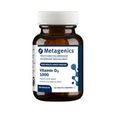 Metagenics Vitamina D3 1000 UI, tableta en botella con apoyo a huesos sanos.