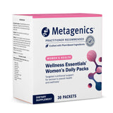 Metagenics Wellness Essentials para mujeres, sobres diarios en frasco, apoyo práctico para rutinas ocupadas.