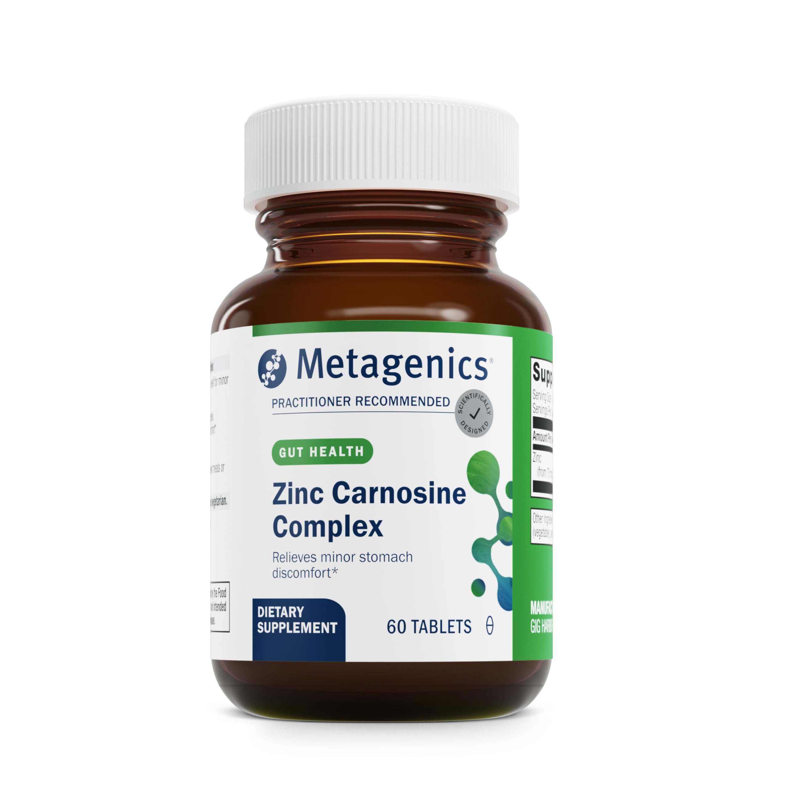 Metagenics Zinlori 75, botella de cápsulas, apoyo a la salud estomacal y defensa antioxidante