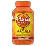 Metamucil cápsulas psyllium, envase listo para uso diario.