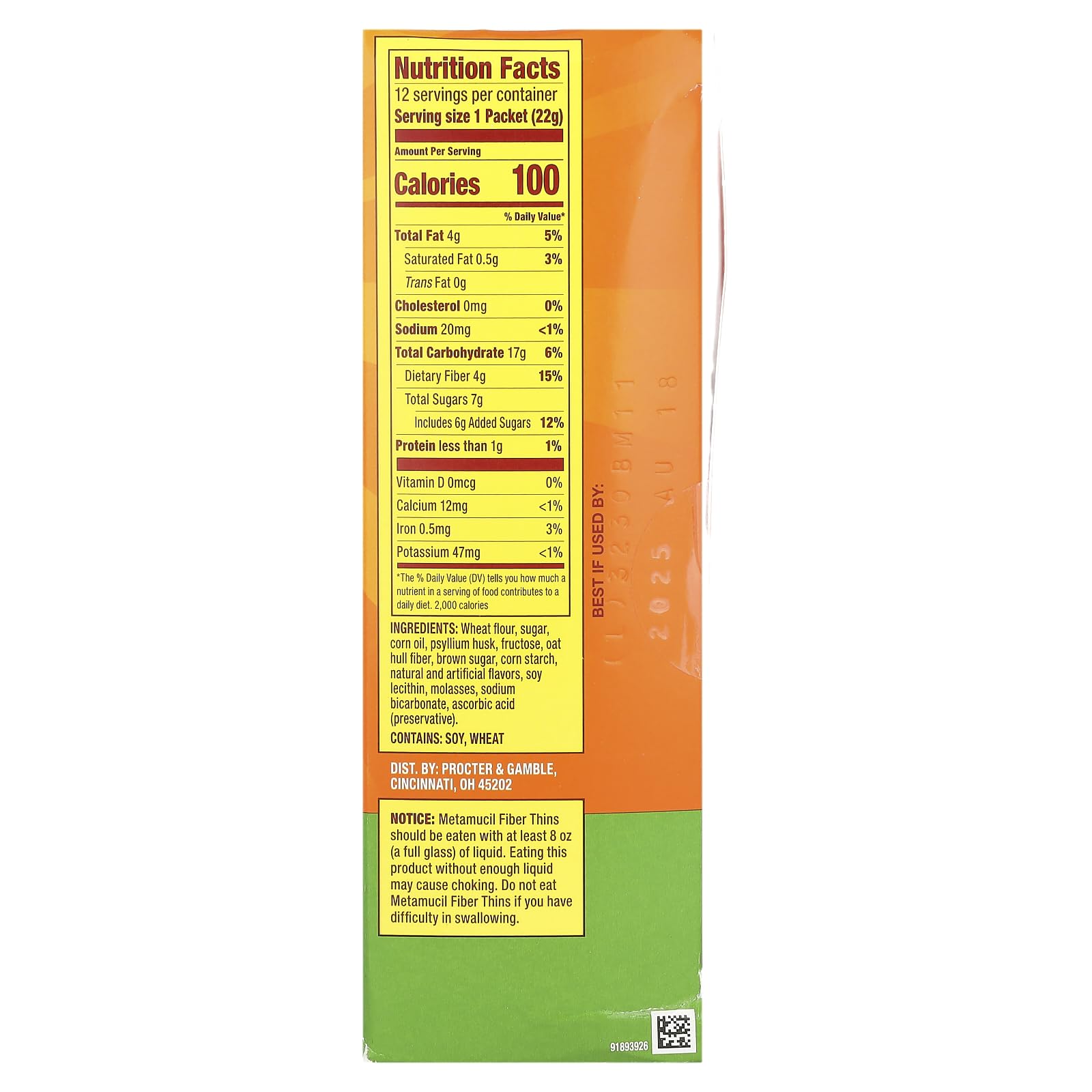 Metamucil barras fibra manzana crujiente, porción ideal para merienda saludable