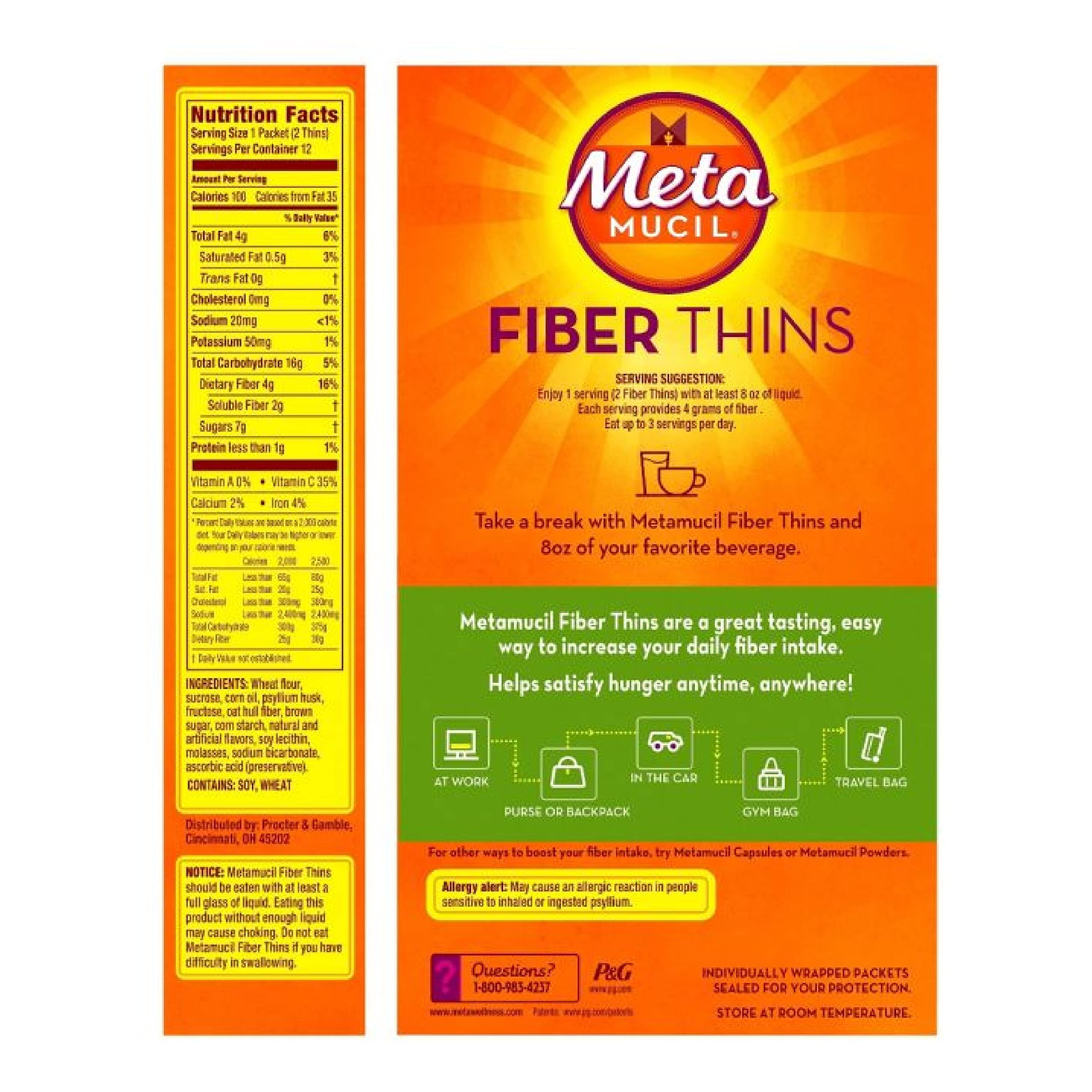 Metamucil laminas porcion-100-calorias, snack ligero para merienda.