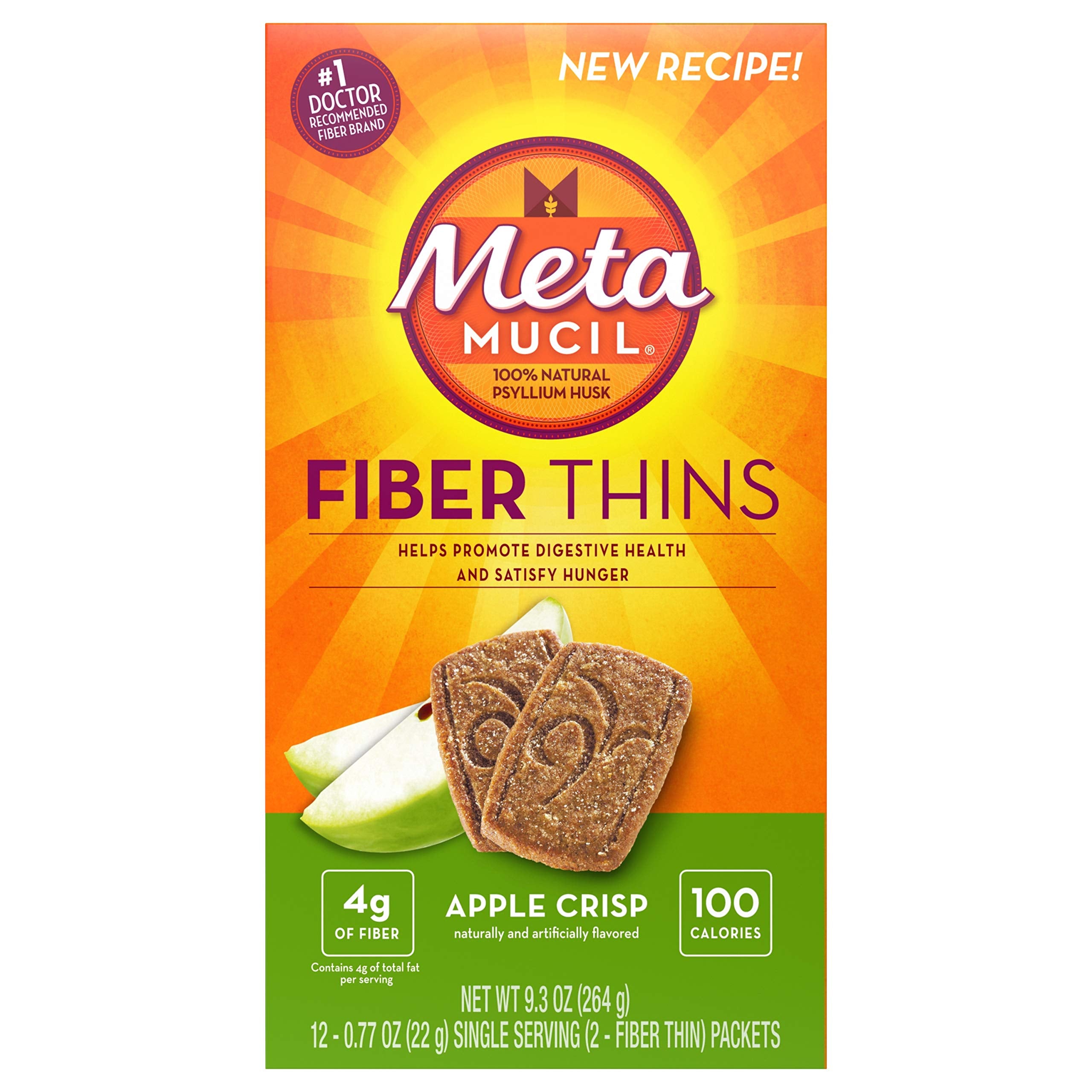 Metamucil Meta Wafers, galletas de fibra multigrano, manzana crujiente, snack práctico para el día a día