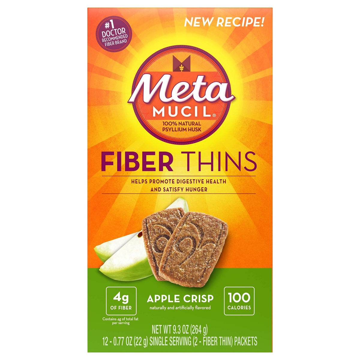 Metamucil Meta Wafers, galletas de fibra multigrano, manzana crujiente, snack práctico para el día a día