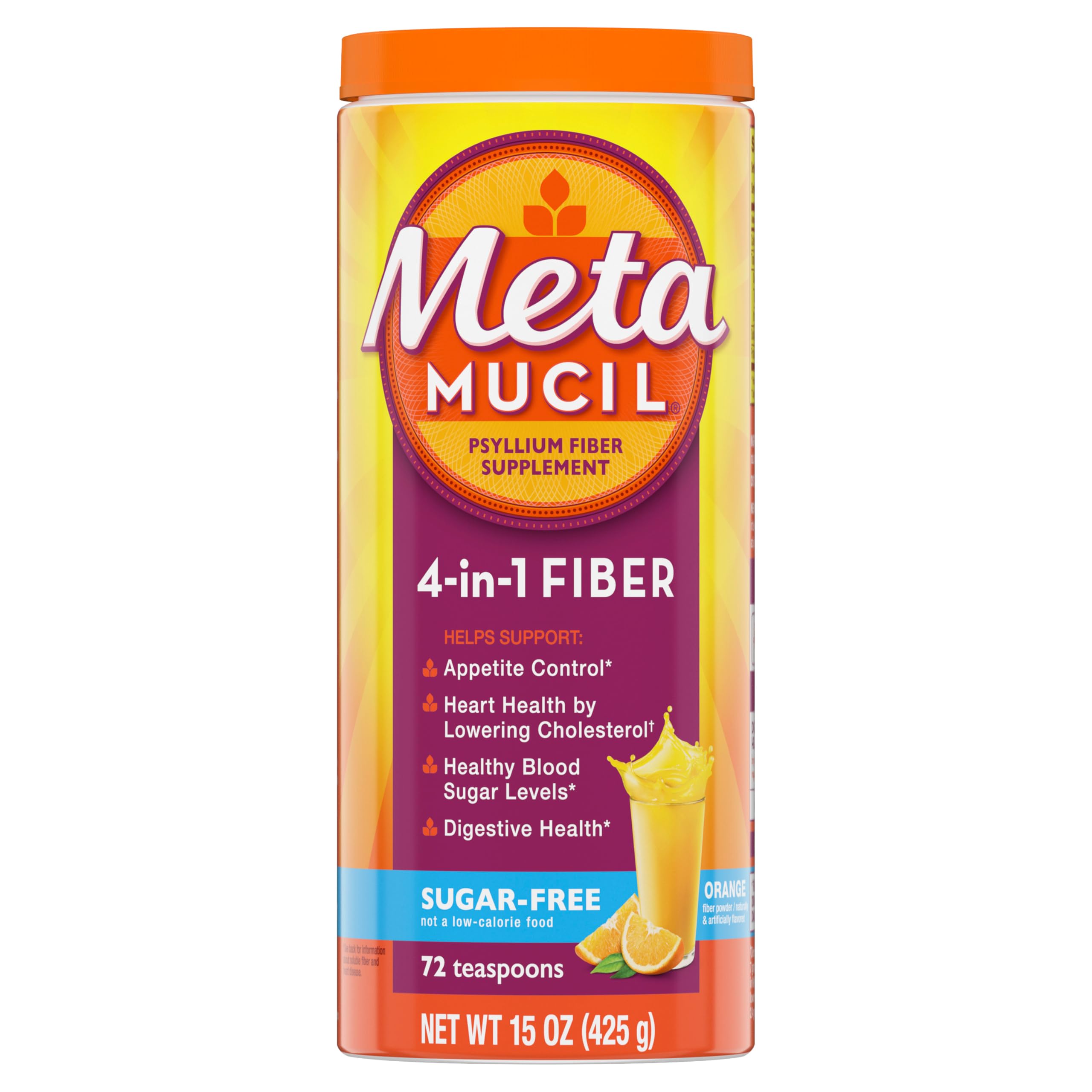 Metamucil polvo de fibra psyllium naranja para una digestión suave y regular