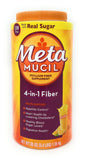 Metamucil polvo naranja etiqueta: fibra de origen vegetal para apoyo digestivo.