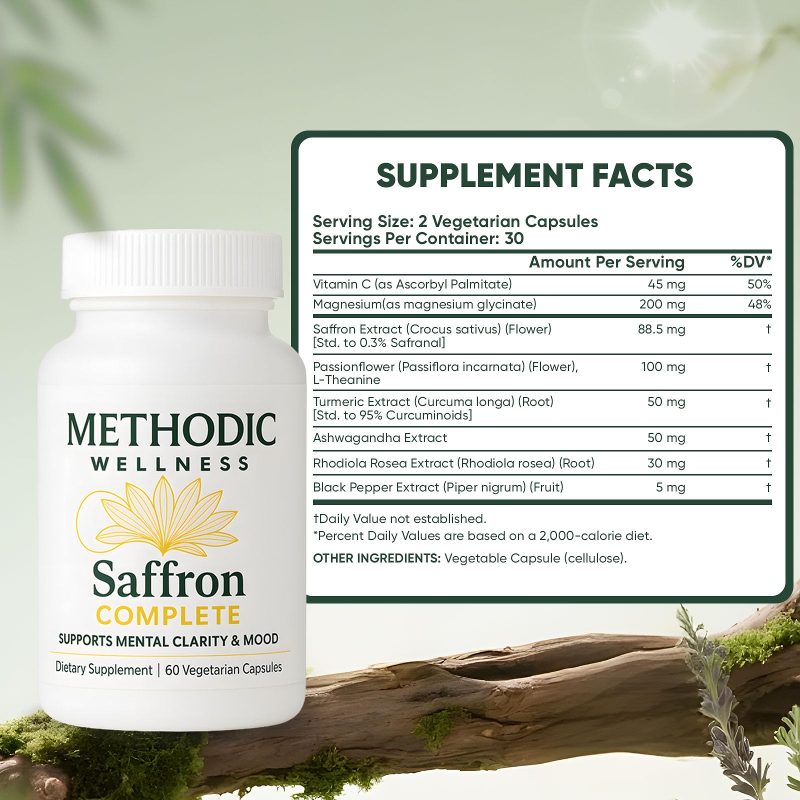 METHODIC WELLNESS cápsulas saffron: cápsulas visibles para apoyo al estado de ánimo