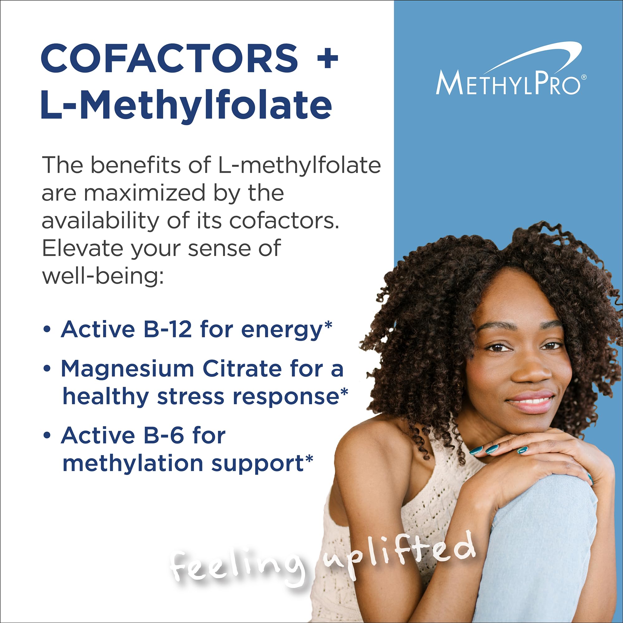 Cápsulas MethylPro Cofactores-L-Metilfolato, formato práctico para uso diario.