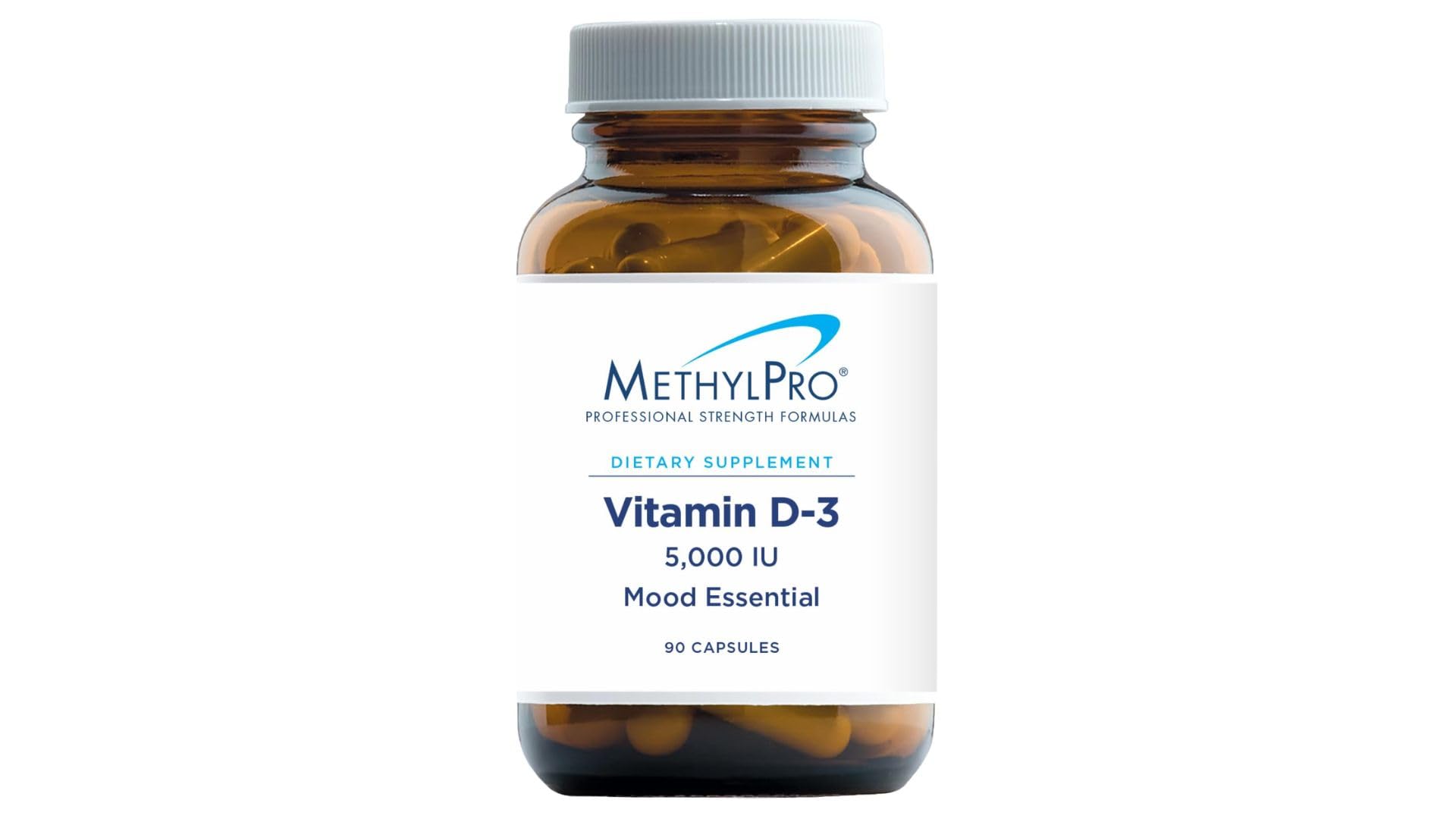 MethylPro D3 5000 UI, botella, apoya huesos fuertes y absorción de calcio.