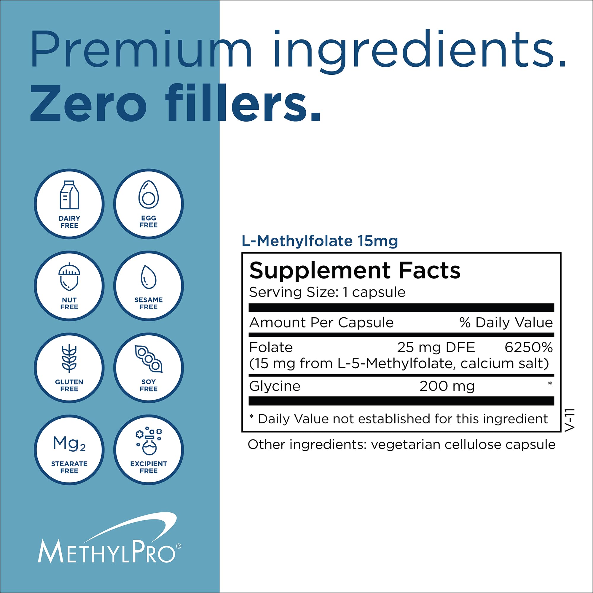 L-Metilfolato de MethylPro: ingredientes limpios y pureza.