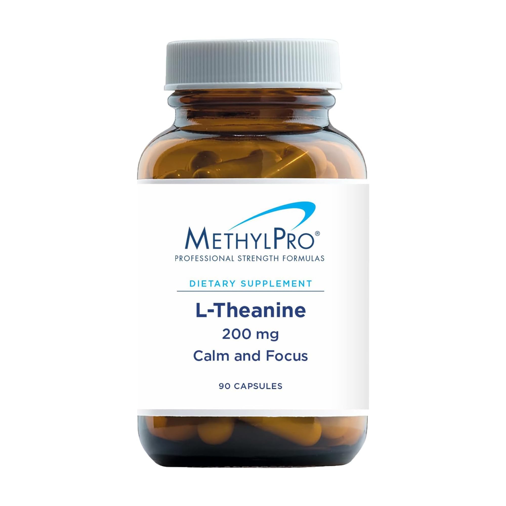MethylPro L-teanina: botella de cápsulas, apoyo a la concentración diaria.