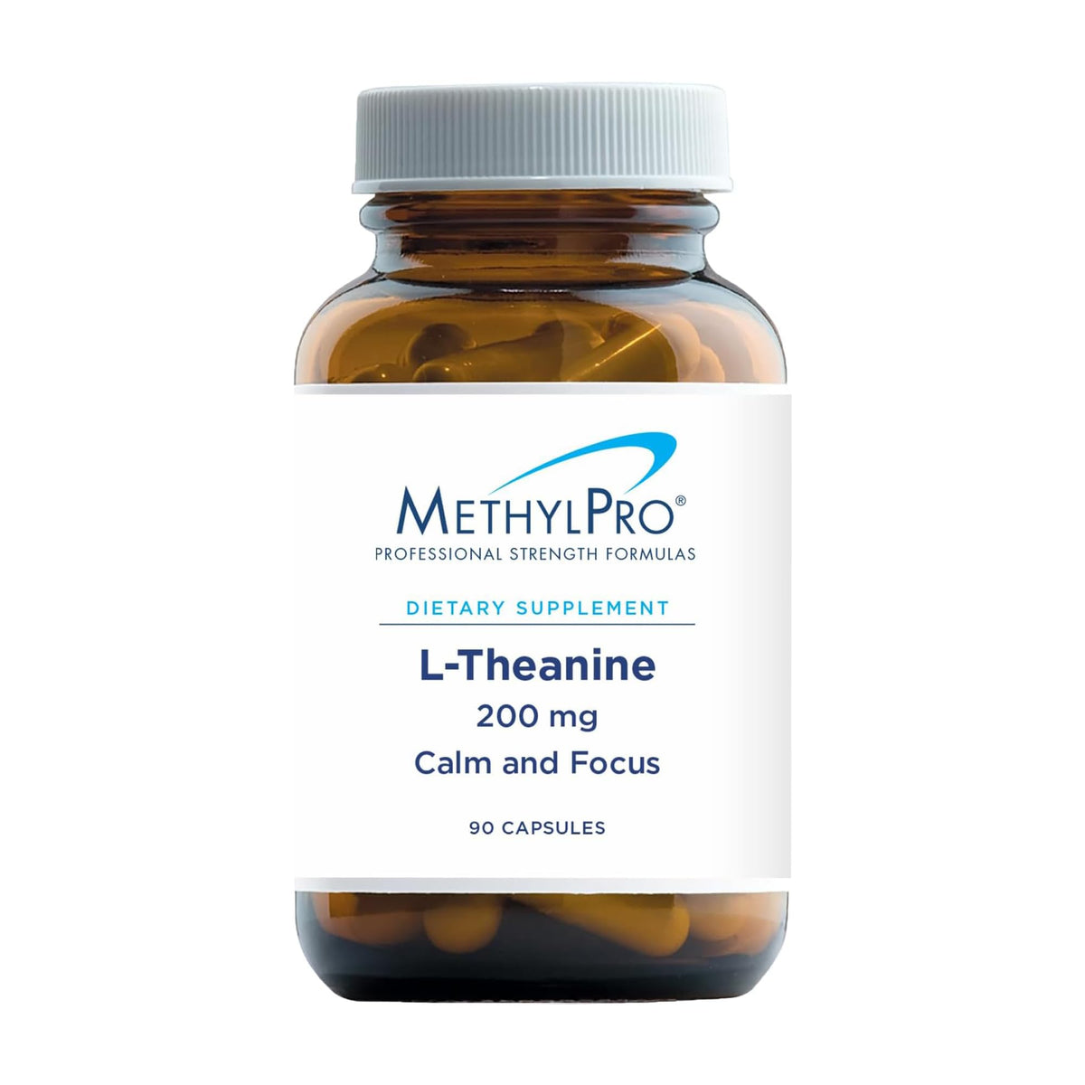 MethylPro L-teanina: botella de cápsulas, apoyo a la concentración diaria.