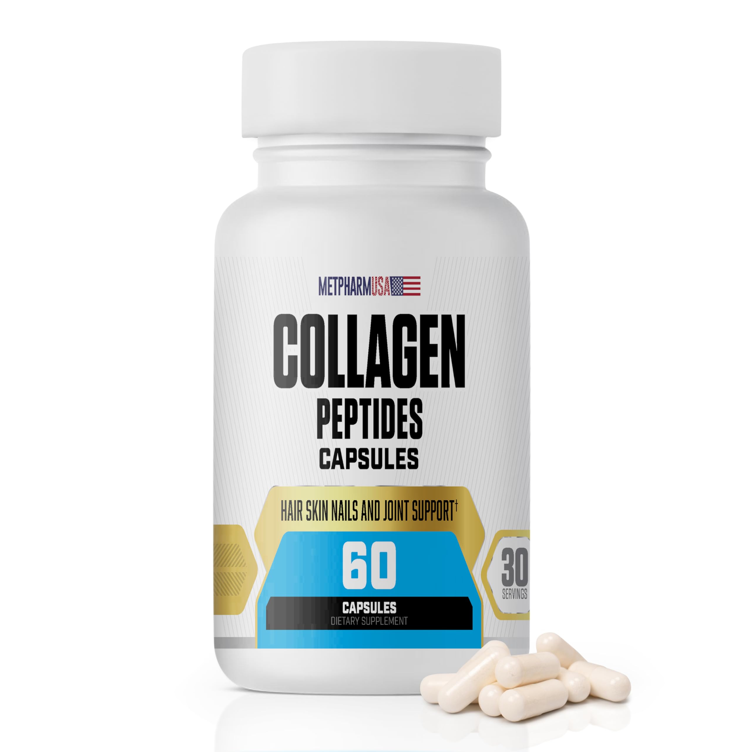MetpharmUSA cápsulas de colágeno 1000 mg para cabello, piel y uñas