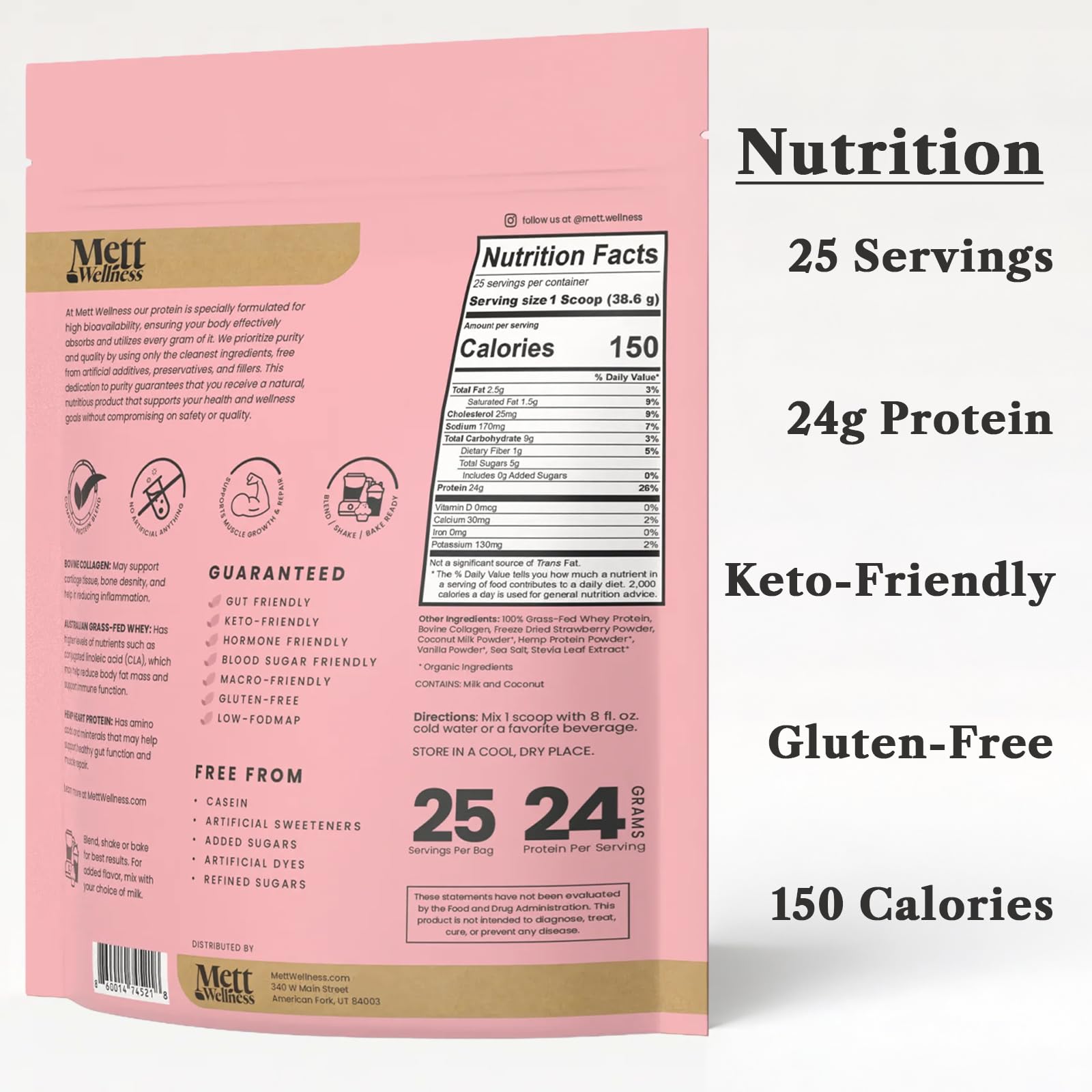 Mett Wellness vertido en batido, sabor a fresas y crema, ideal para energía diaria.