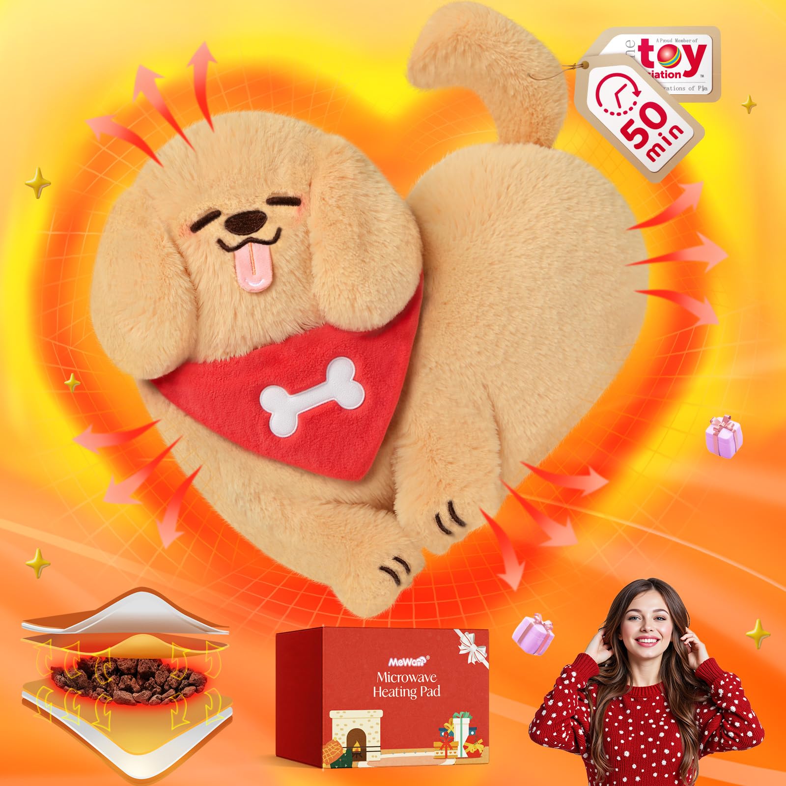 Peluche corgi de Mewaii, caliente tras microondas, calor cómodo para reposo nocturno.