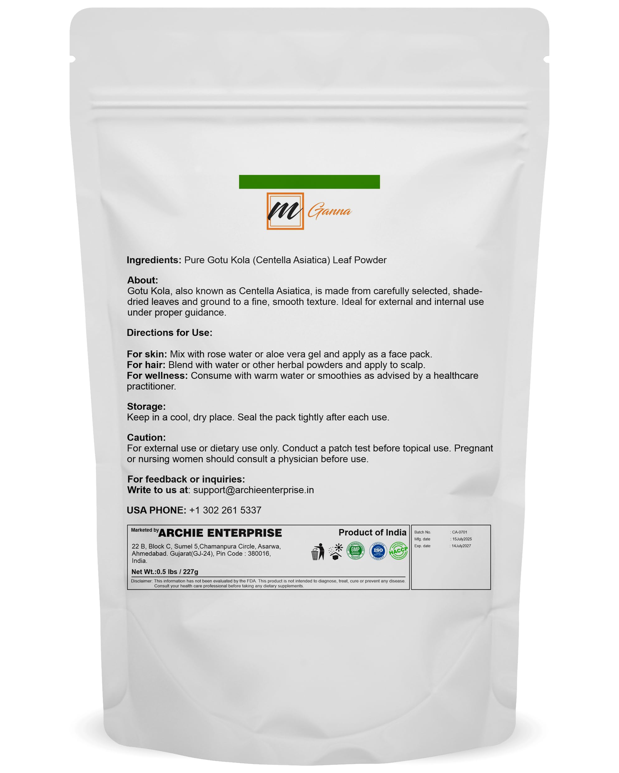 mGanna mascarilla facial de centella asiatica para piel saludable